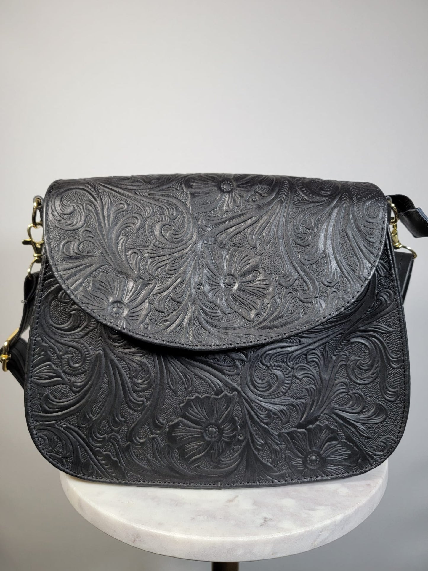 Small Embossed Leather Bandolera Crossbody Bag