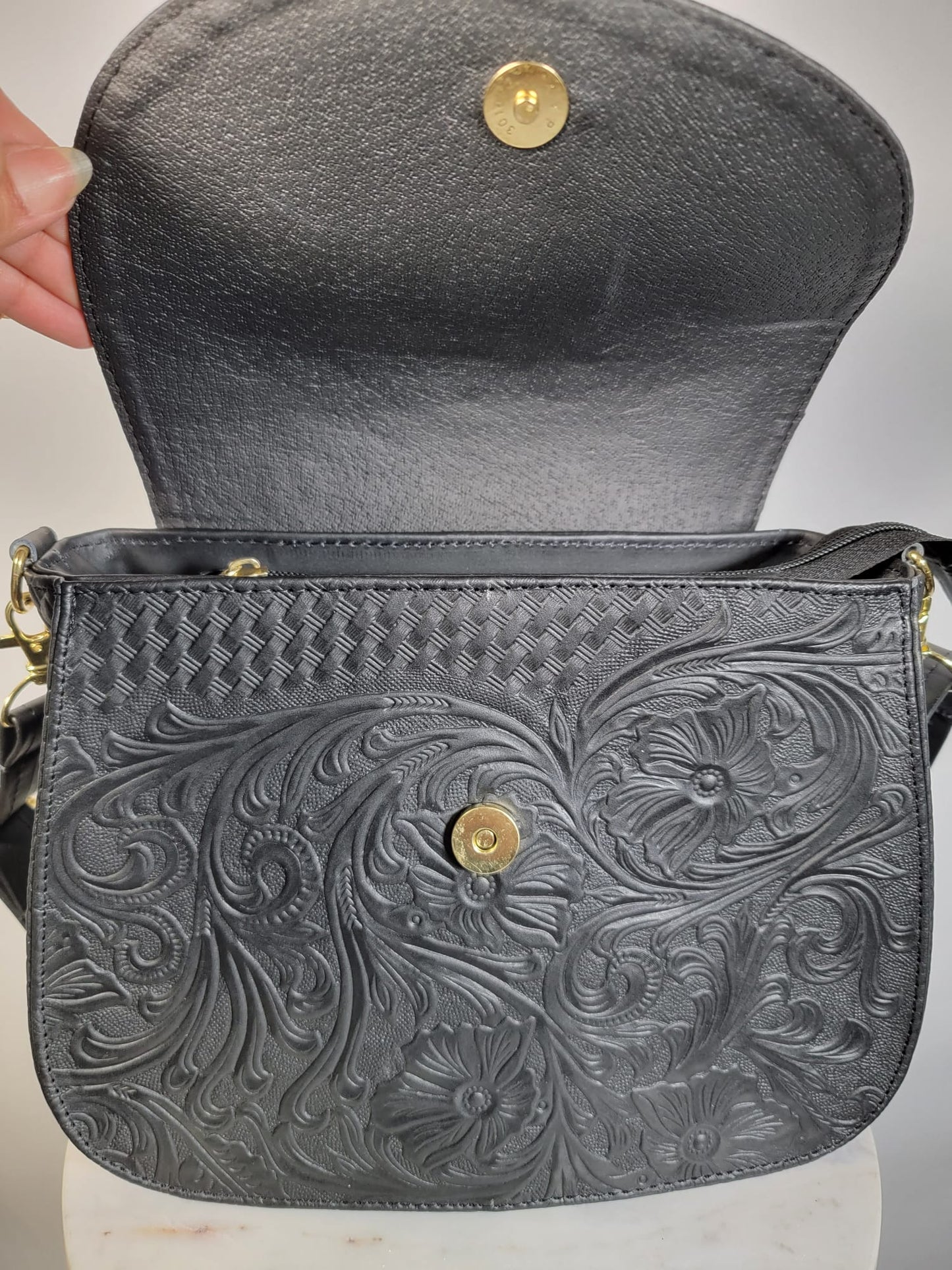 Small Embossed Leather Bandolera Crossbody Bag