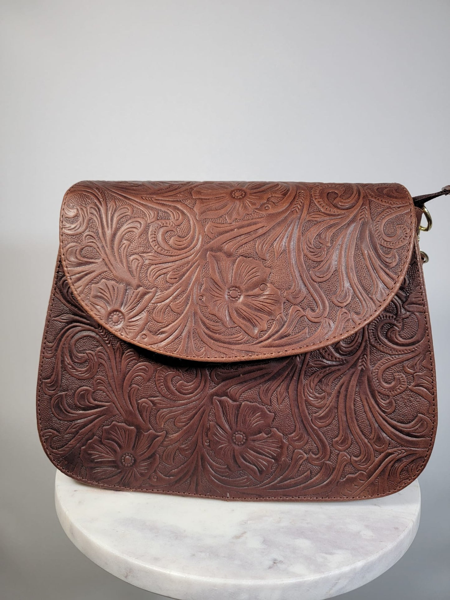 Small Embossed Leather Bandolera Crossbody Bag