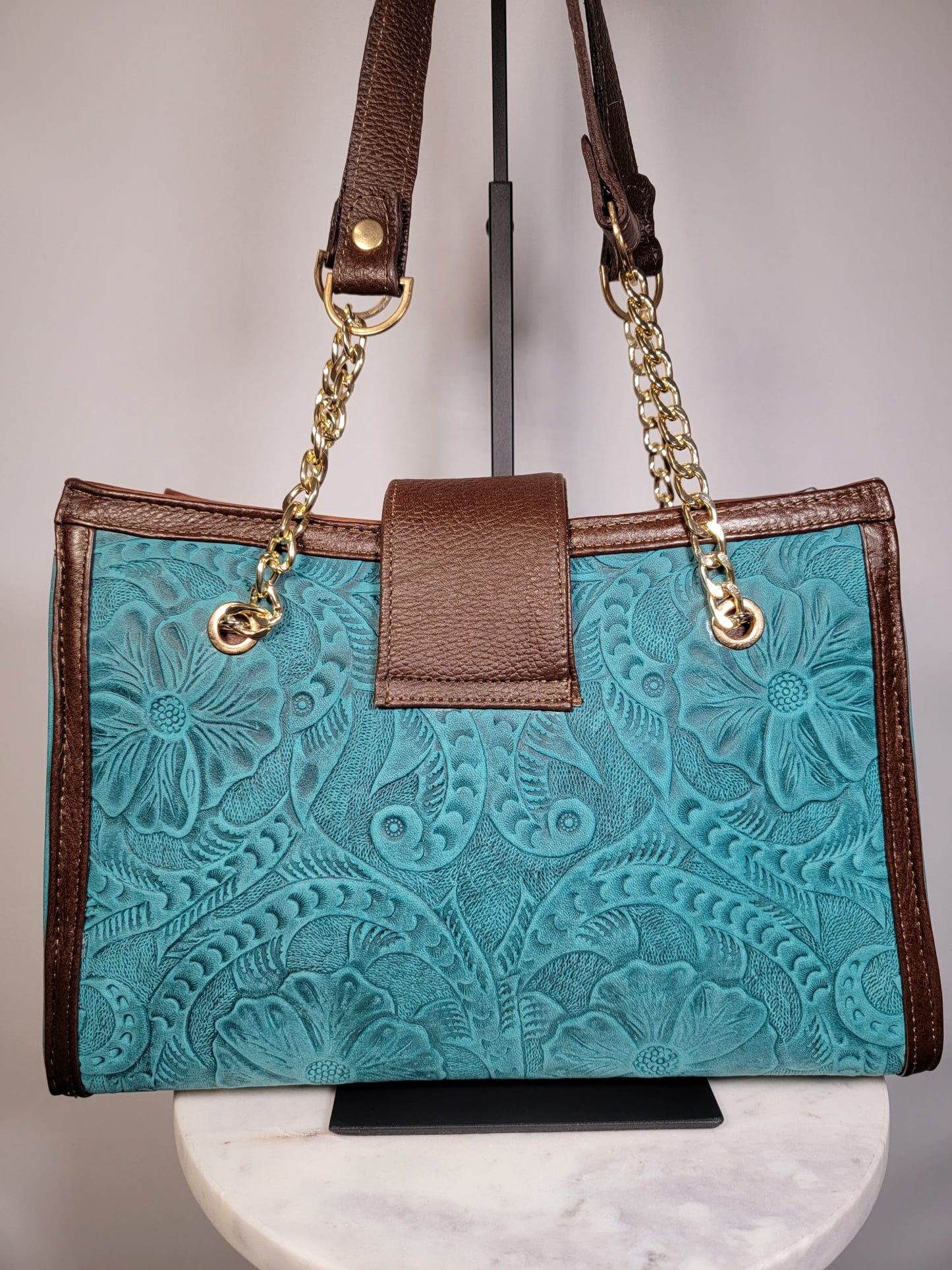 Embossed Leather Structured Shoulder Bag