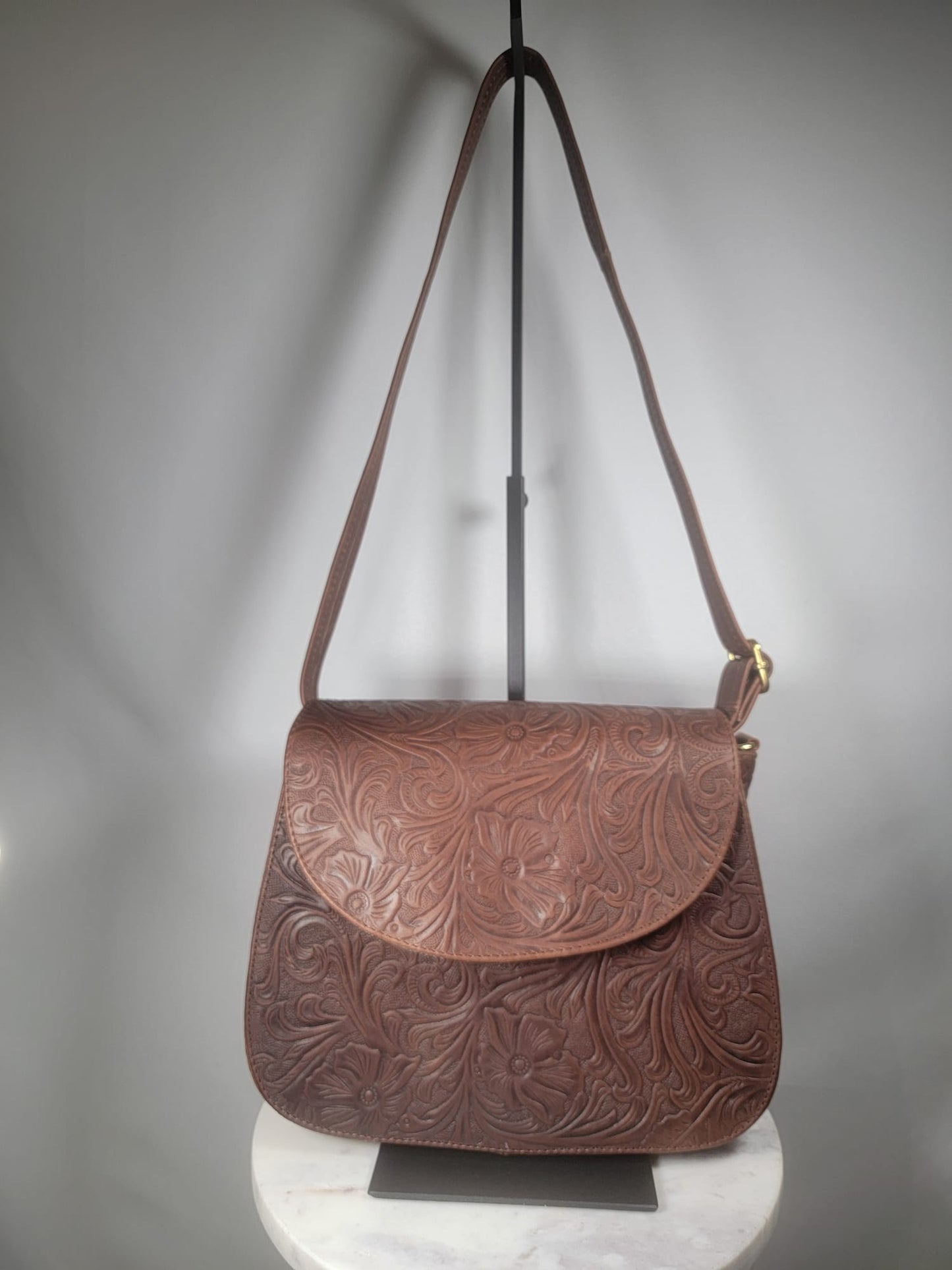 Small Embossed Leather Bandolera Crossbody Bag