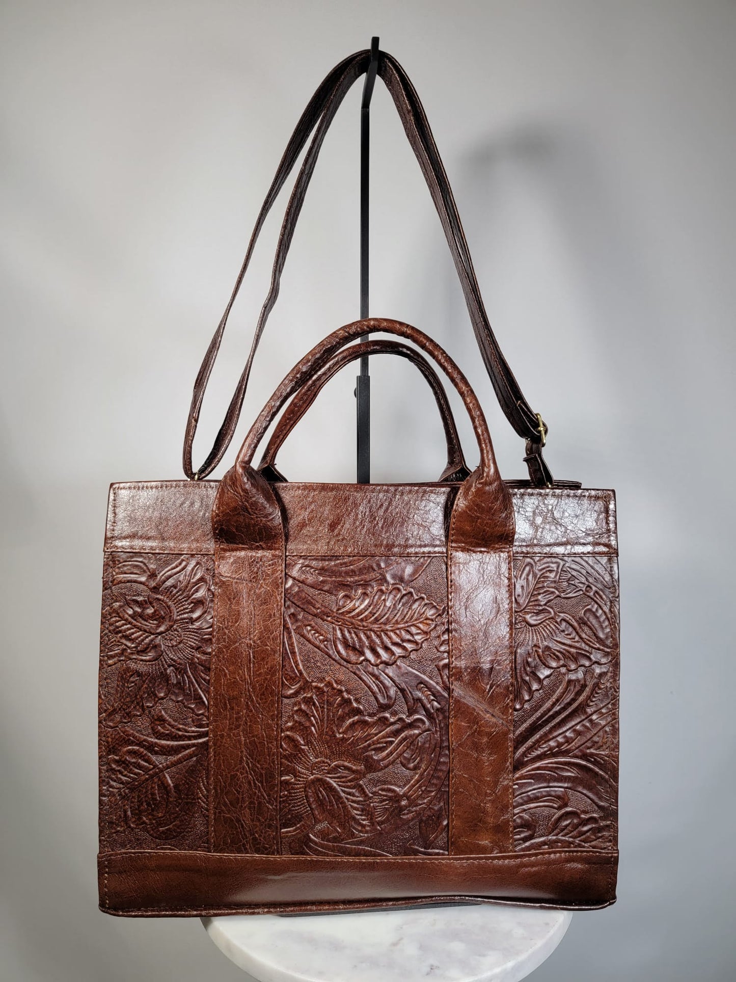 Embossed Leather Convertible Tote