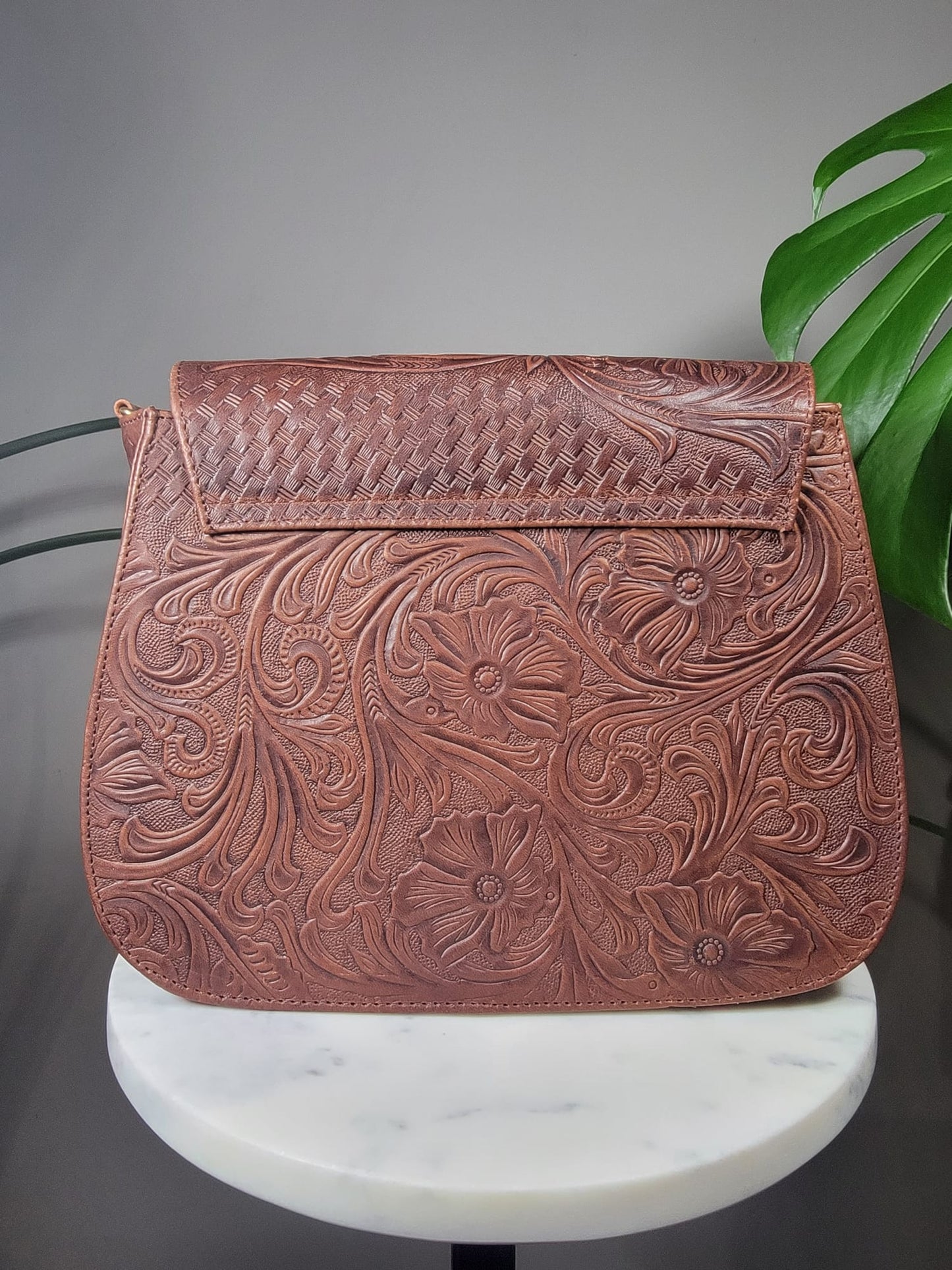 Small Embossed Leather Bandolera Crossbody Bag