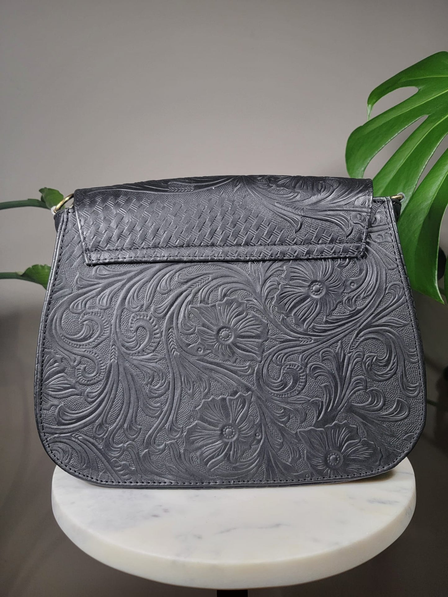 Small Embossed Leather Bandolera Crossbody Bag