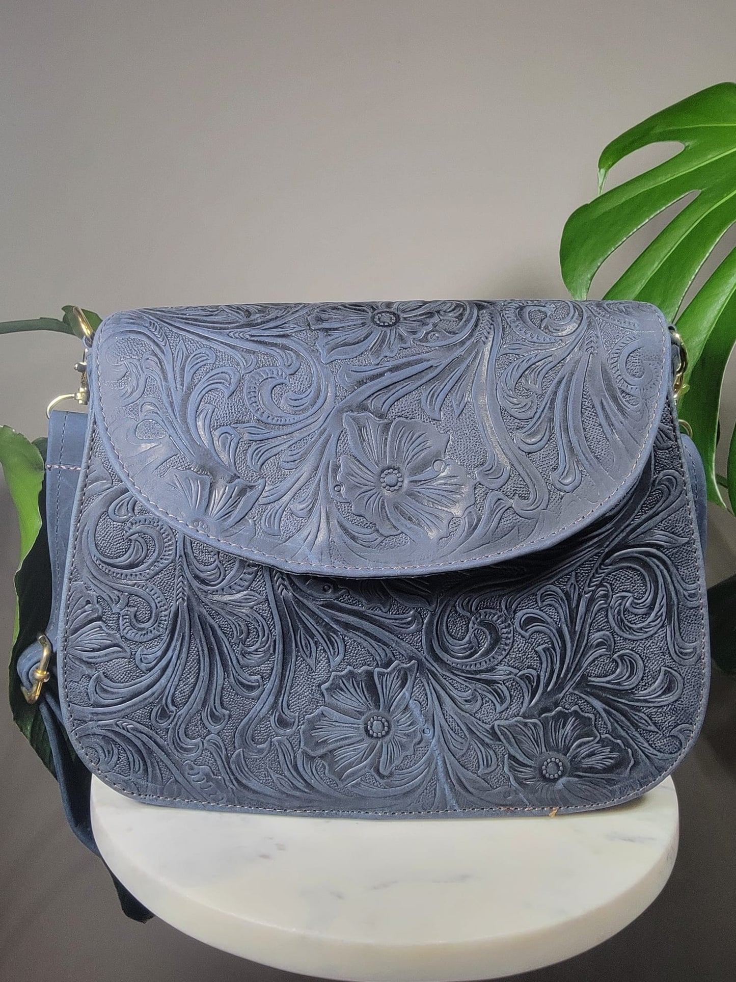 Small Embossed Leather Bandolera Crossbody Bag