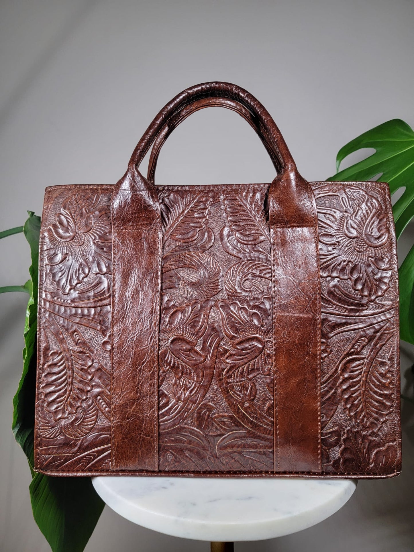 Embossed Leather Convertible Tote