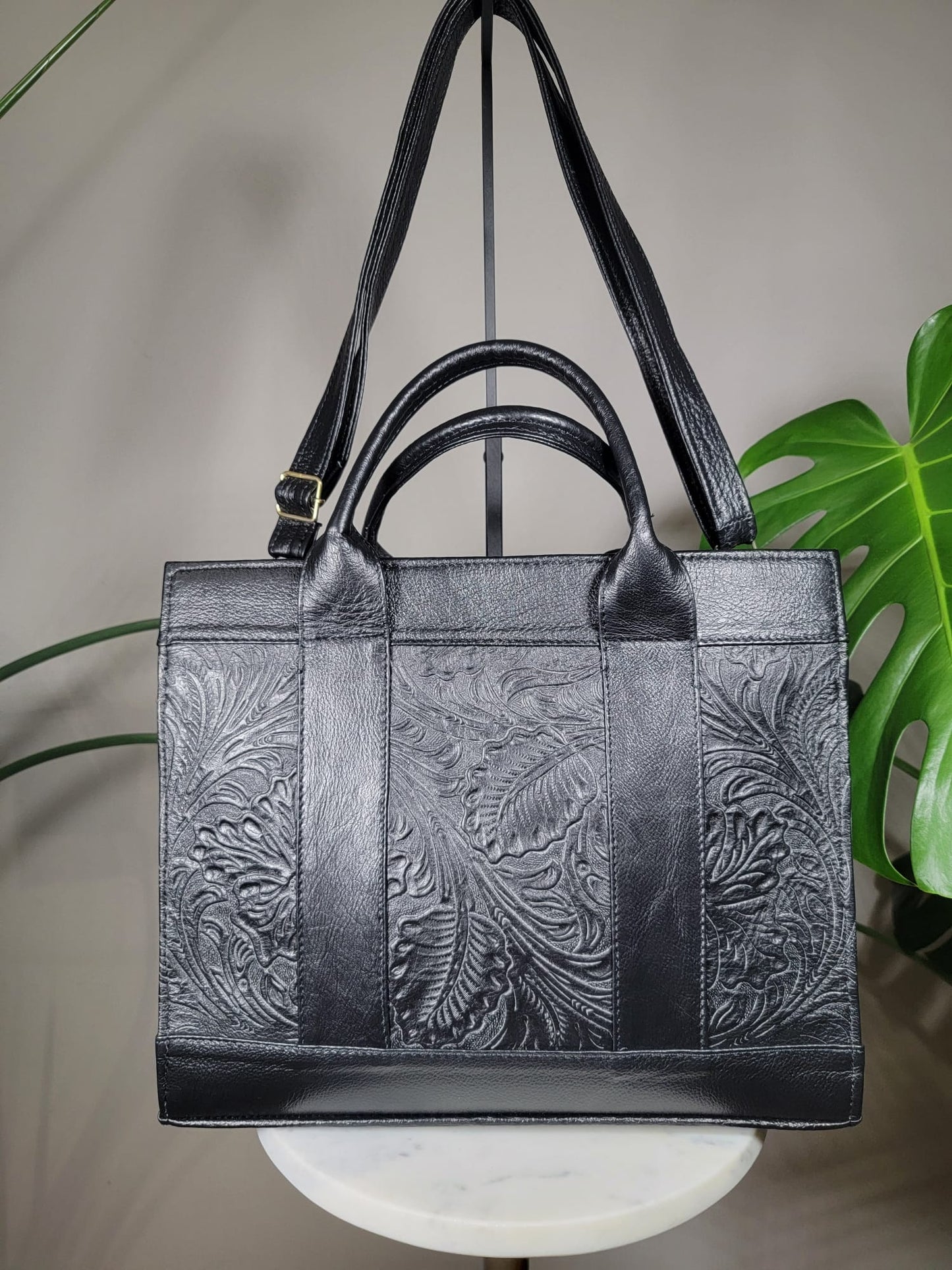 Embossed Leather Convertible Tote