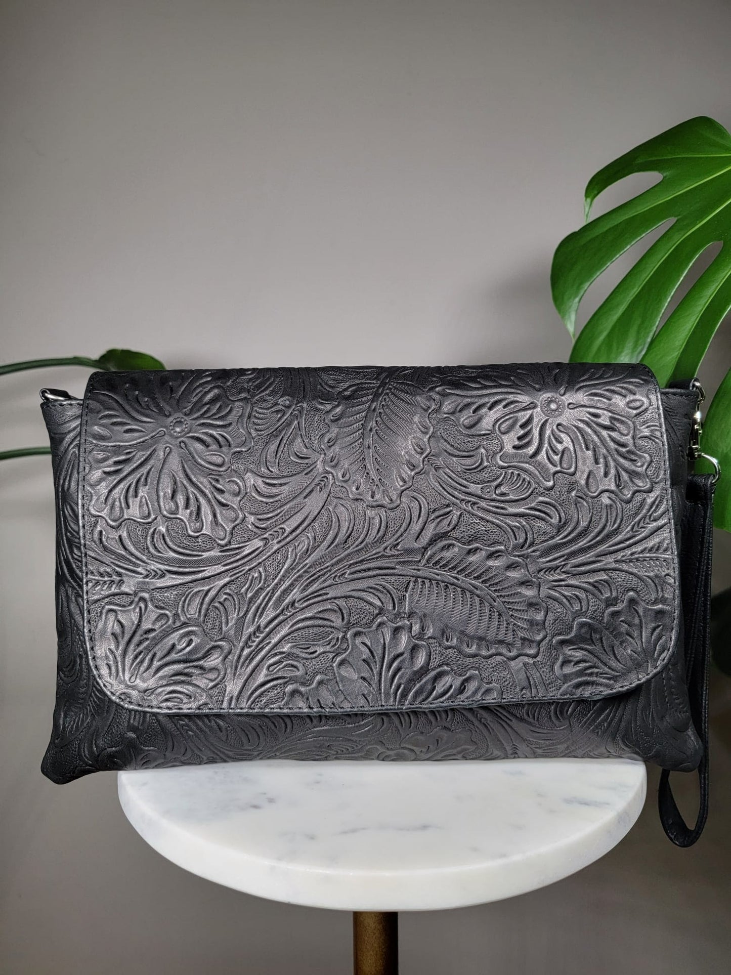 Embossed Leather Convertible Clutch Envelope