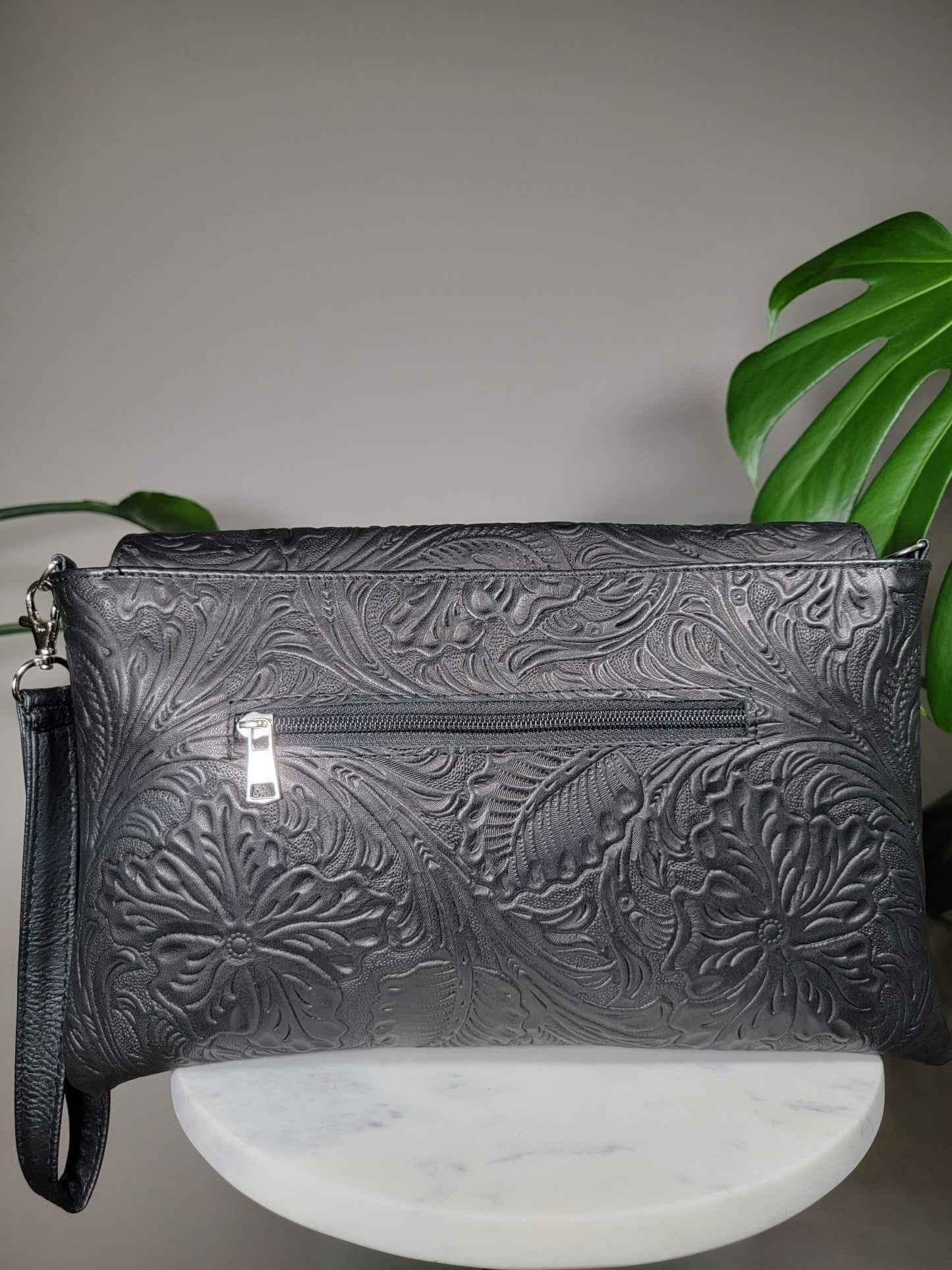 Embossed Leather Convertible Clutch Envelope