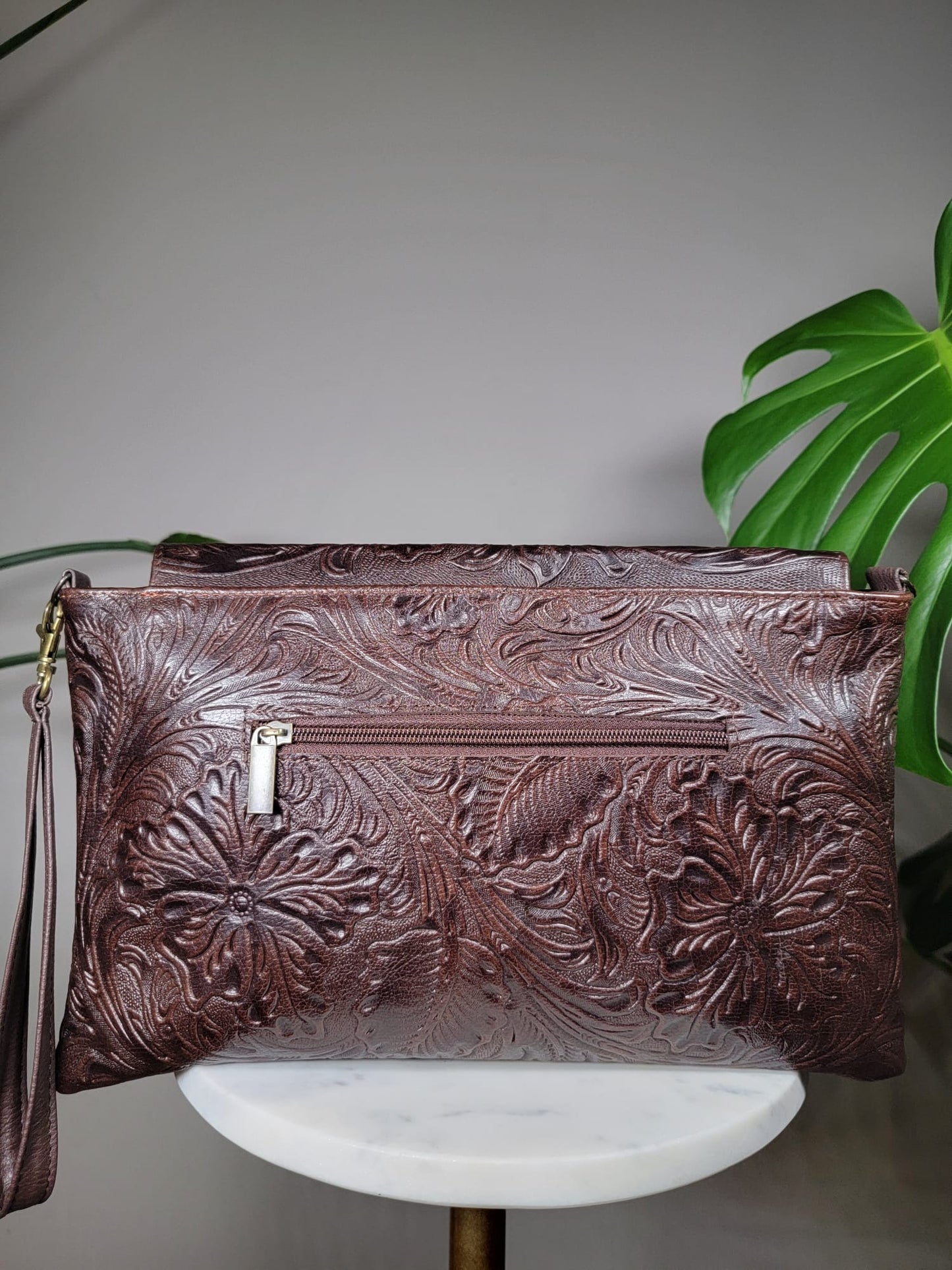 Embossed Leather Convertible Clutch Envelope