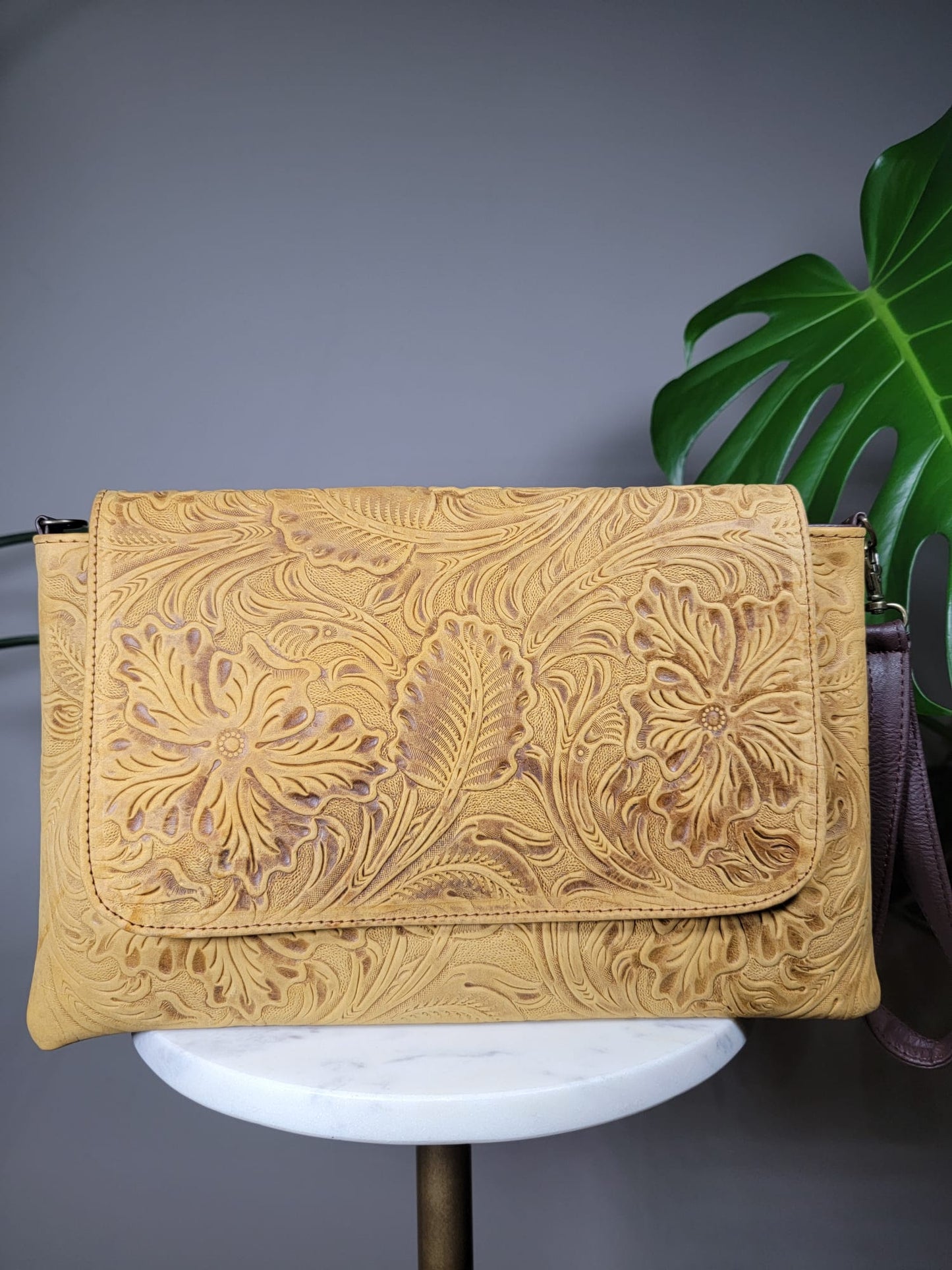 Embossed Leather Convertible Clutch Envelope