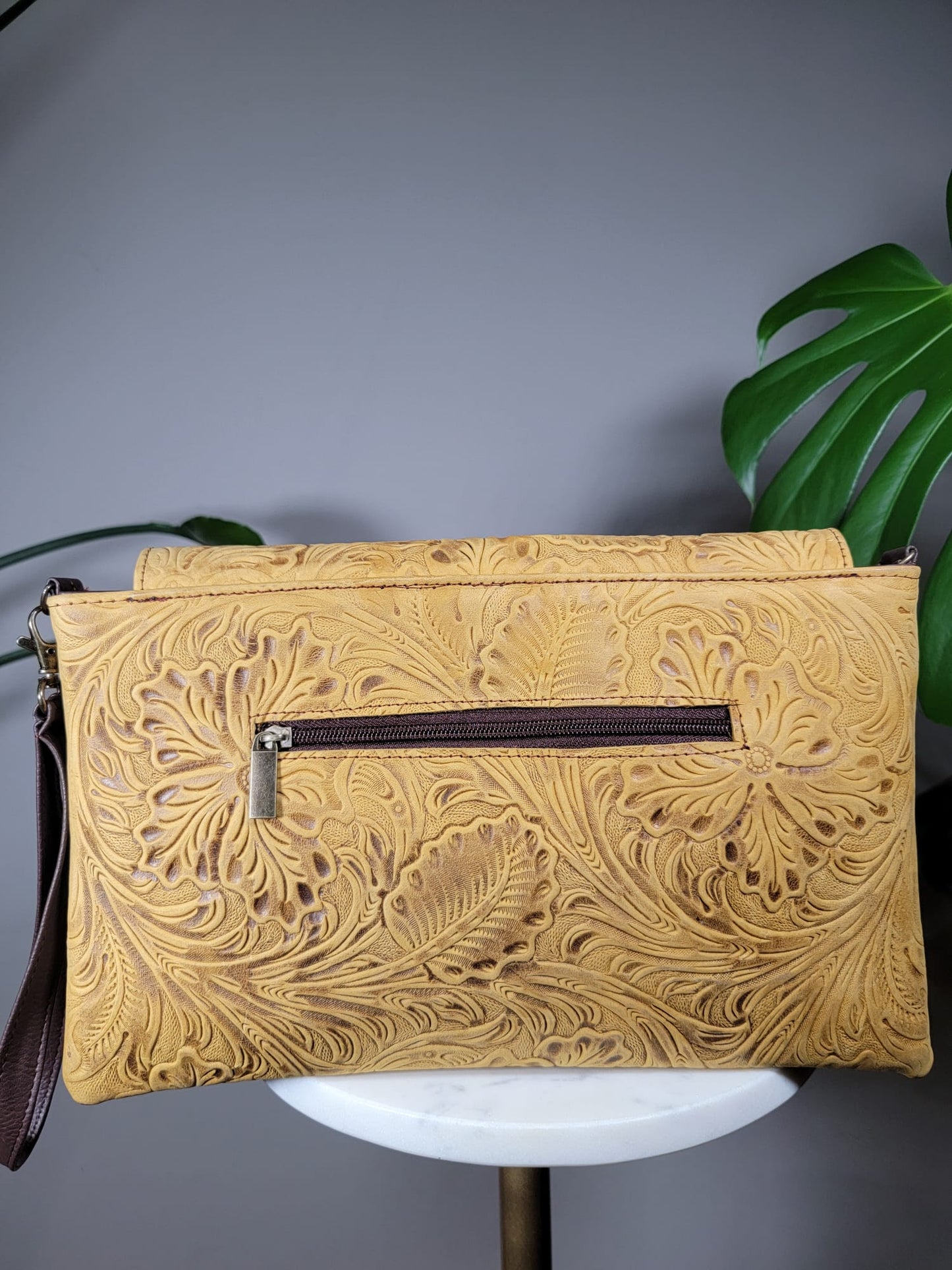 Embossed Leather Convertible Clutch Envelope