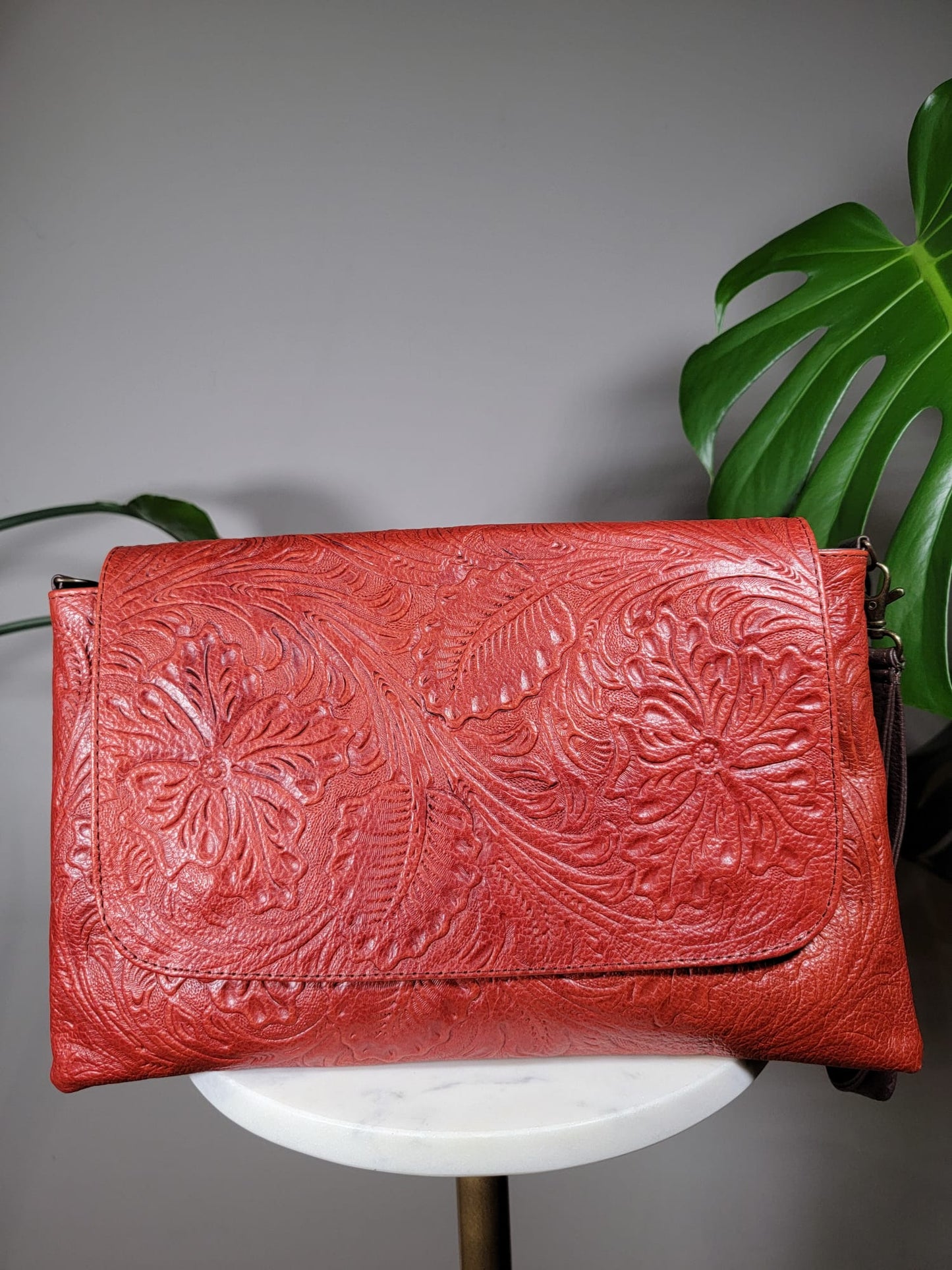 Embossed Leather Convertible Clutch Envelope