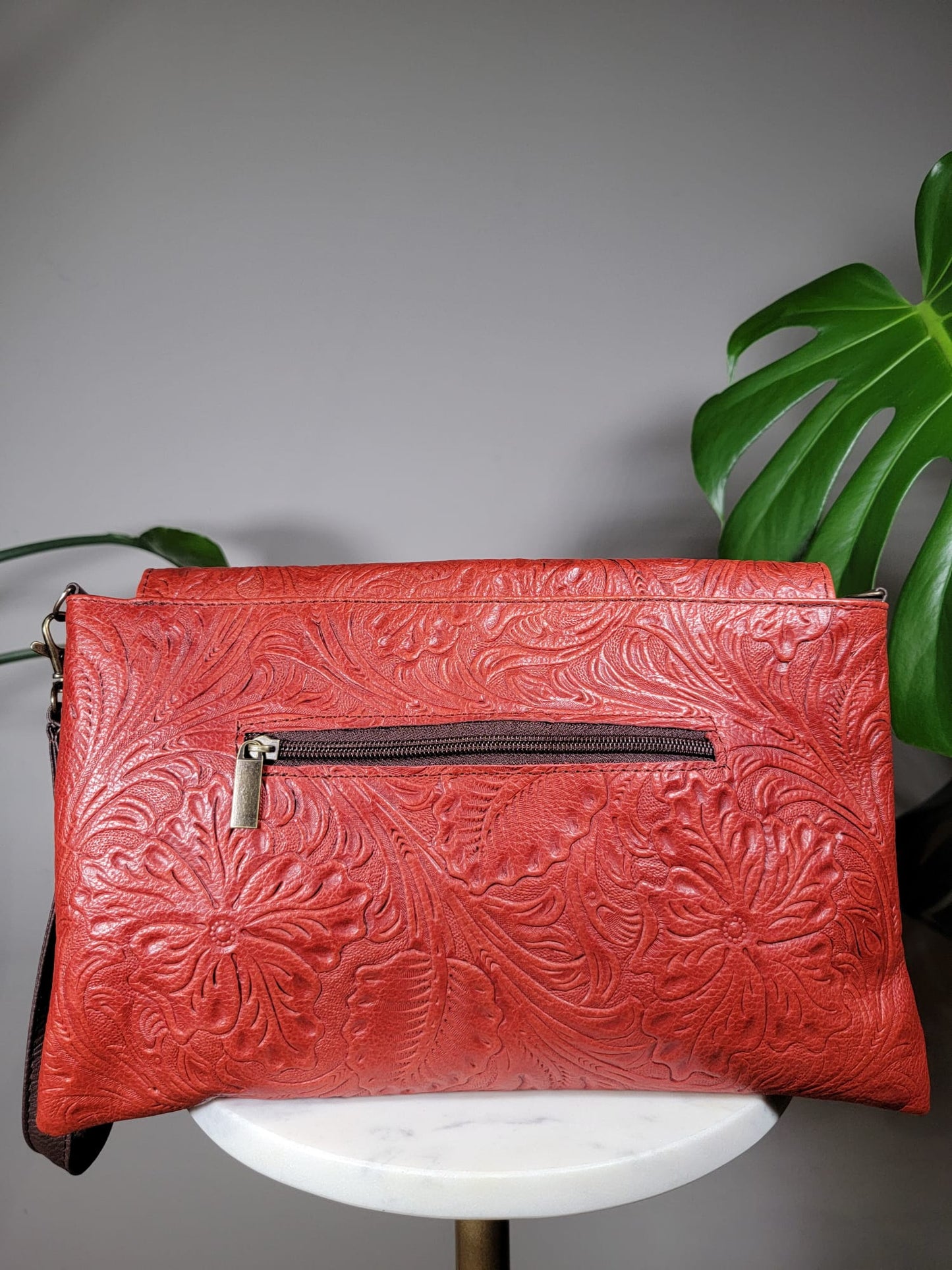 Embossed Leather Convertible Clutch Envelope