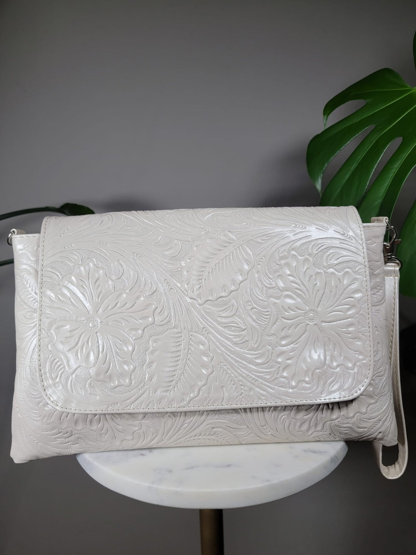 Embossed Leather Convertible Clutch Envelope