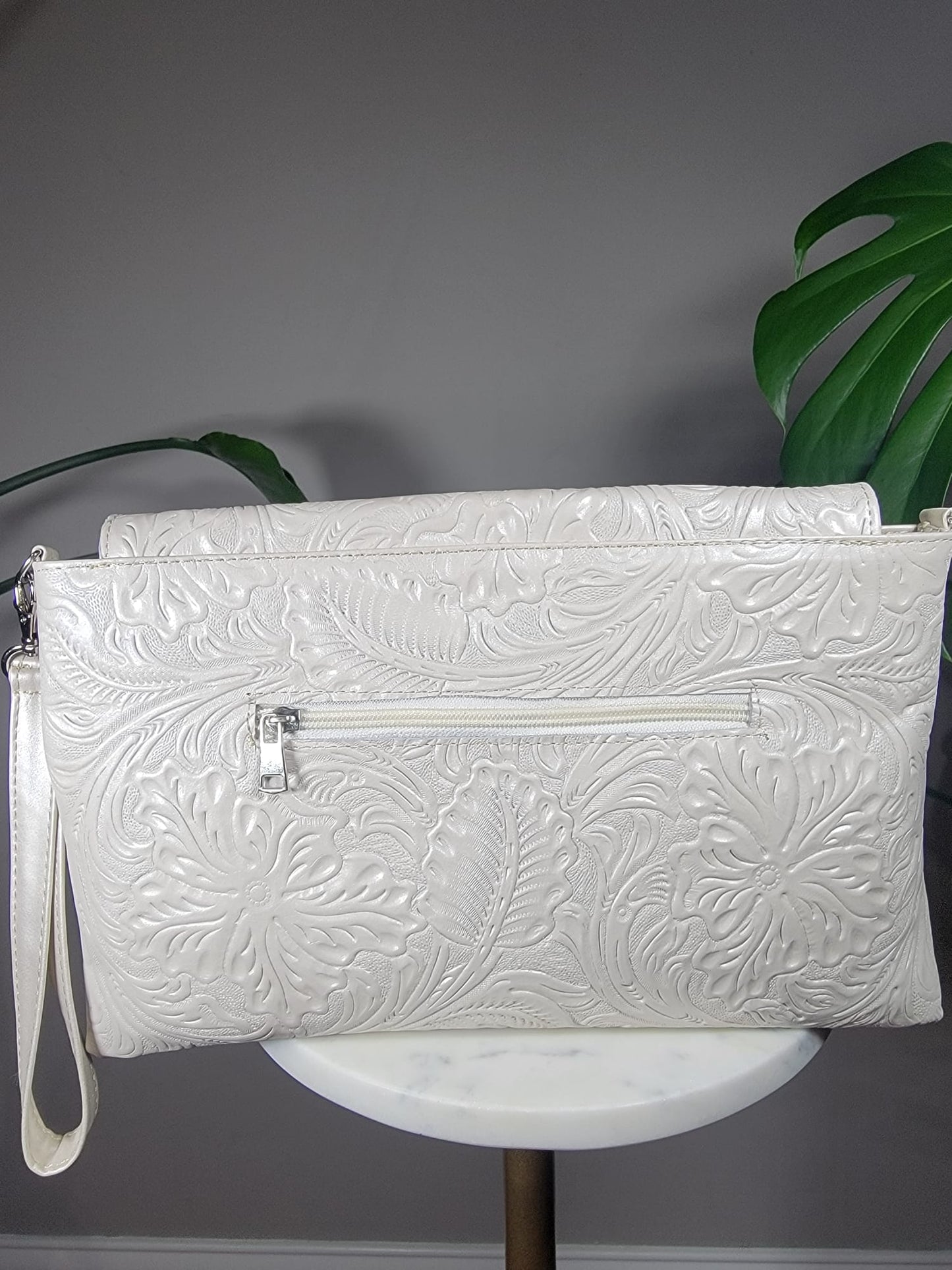 Embossed Leather Convertible Clutch Envelope