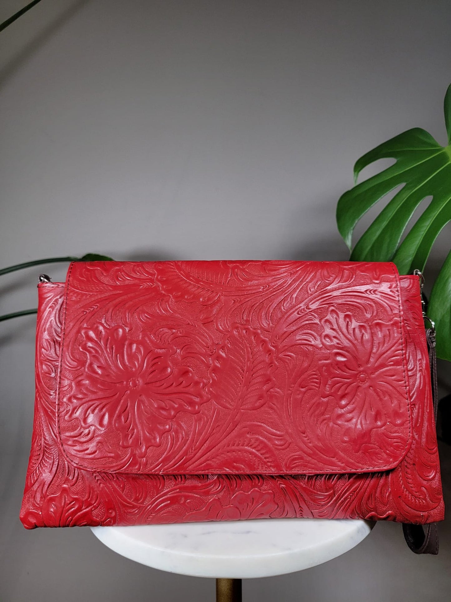 Embossed Leather Convertible Clutch Envelope