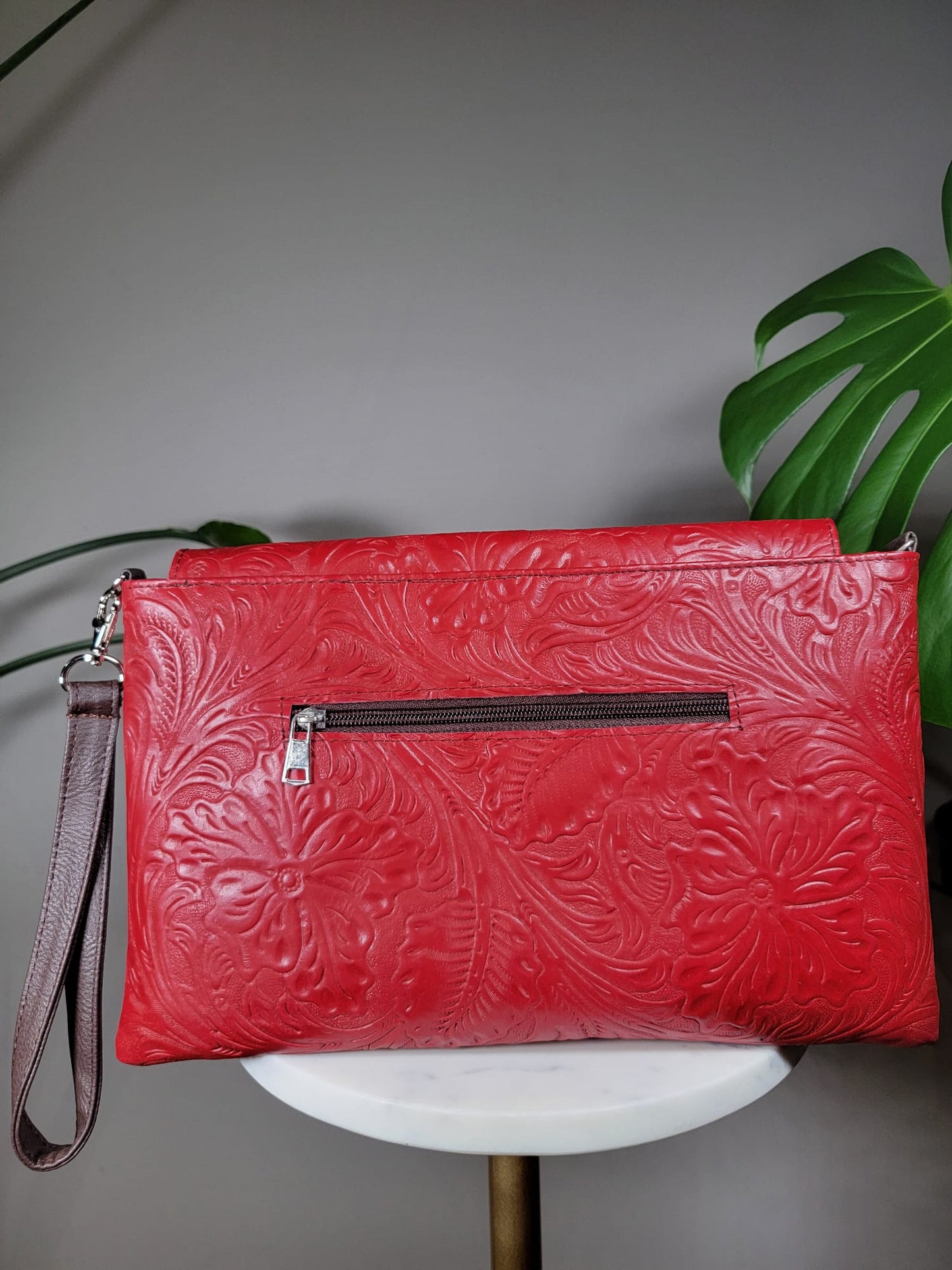 Embossed Leather Convertible Clutch Envelope