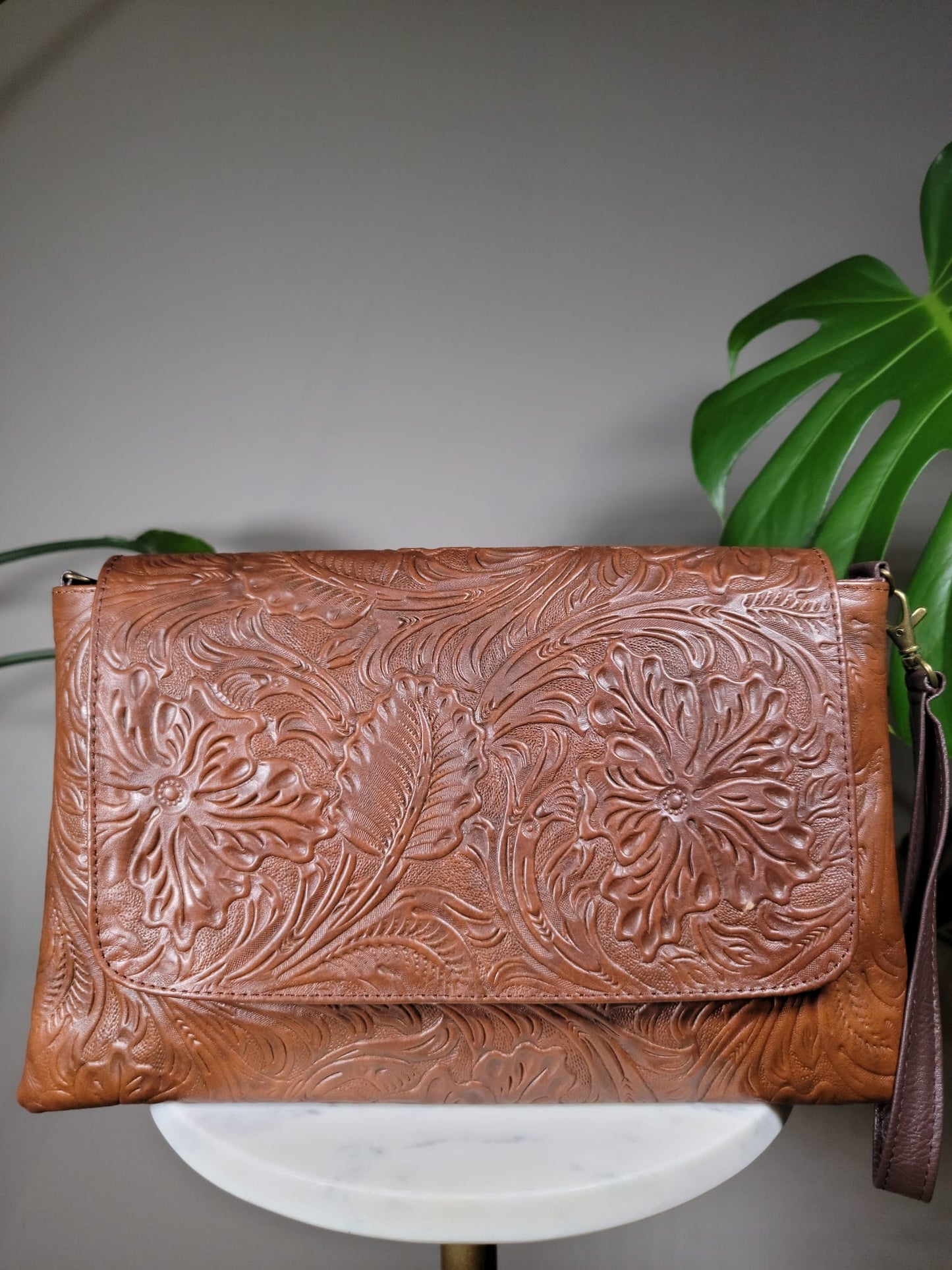 Embossed Leather Convertible Clutch Envelope