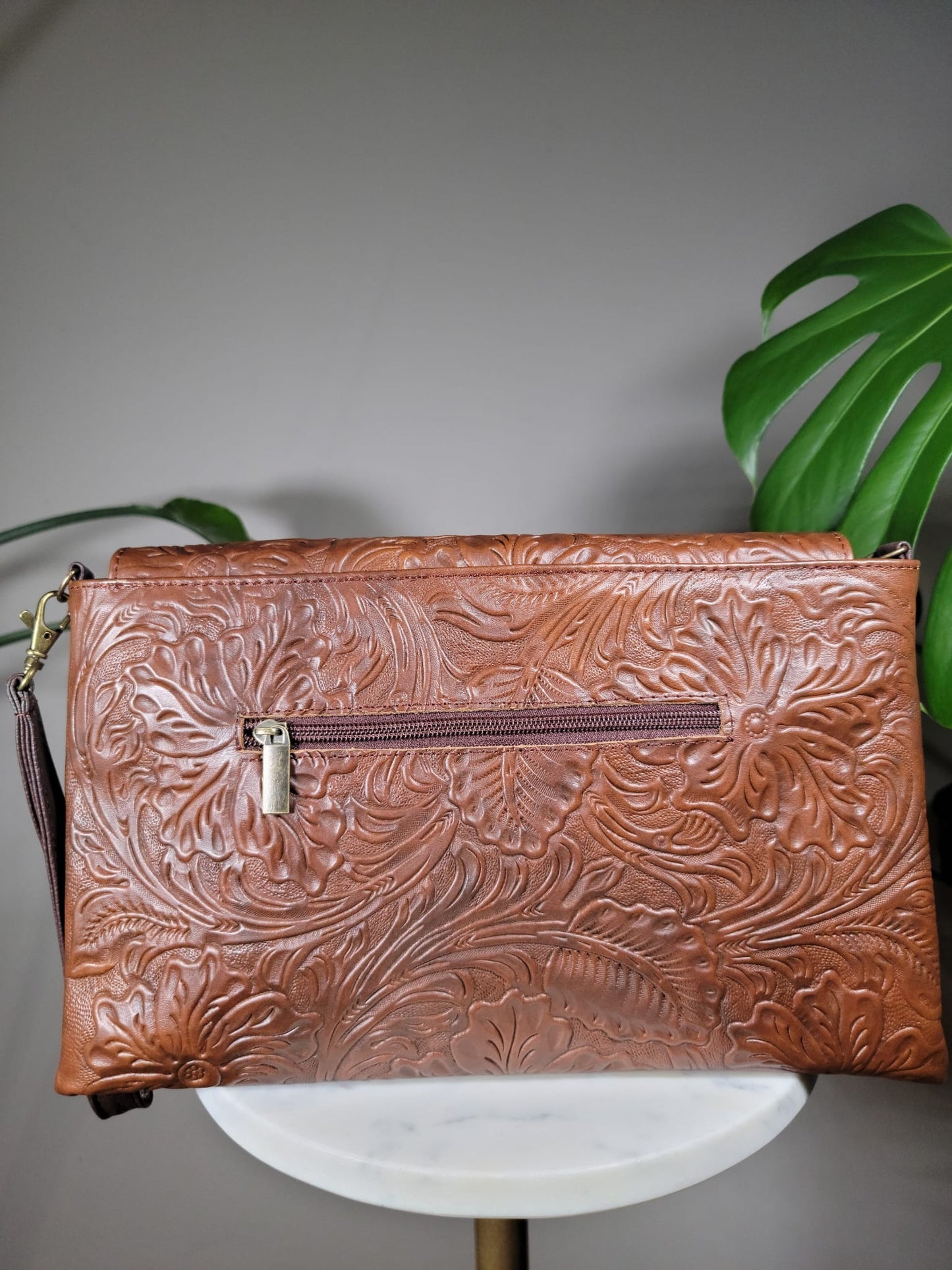 Embossed Leather Convertible Clutch Envelope