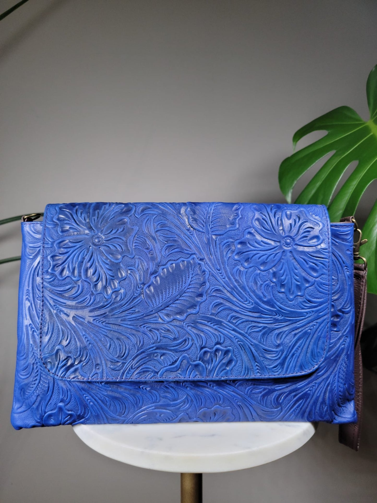 Embossed Leather Convertible Clutch Envelope