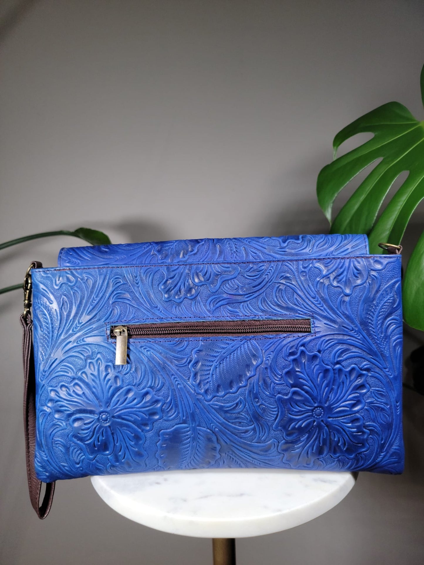 Embossed Leather Convertible Clutch Envelope