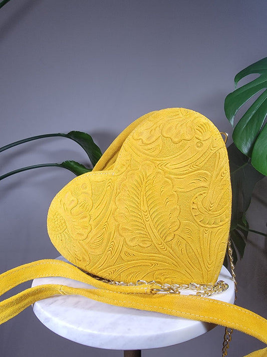 Embossed Suede Leather Convertible Heart Handbag