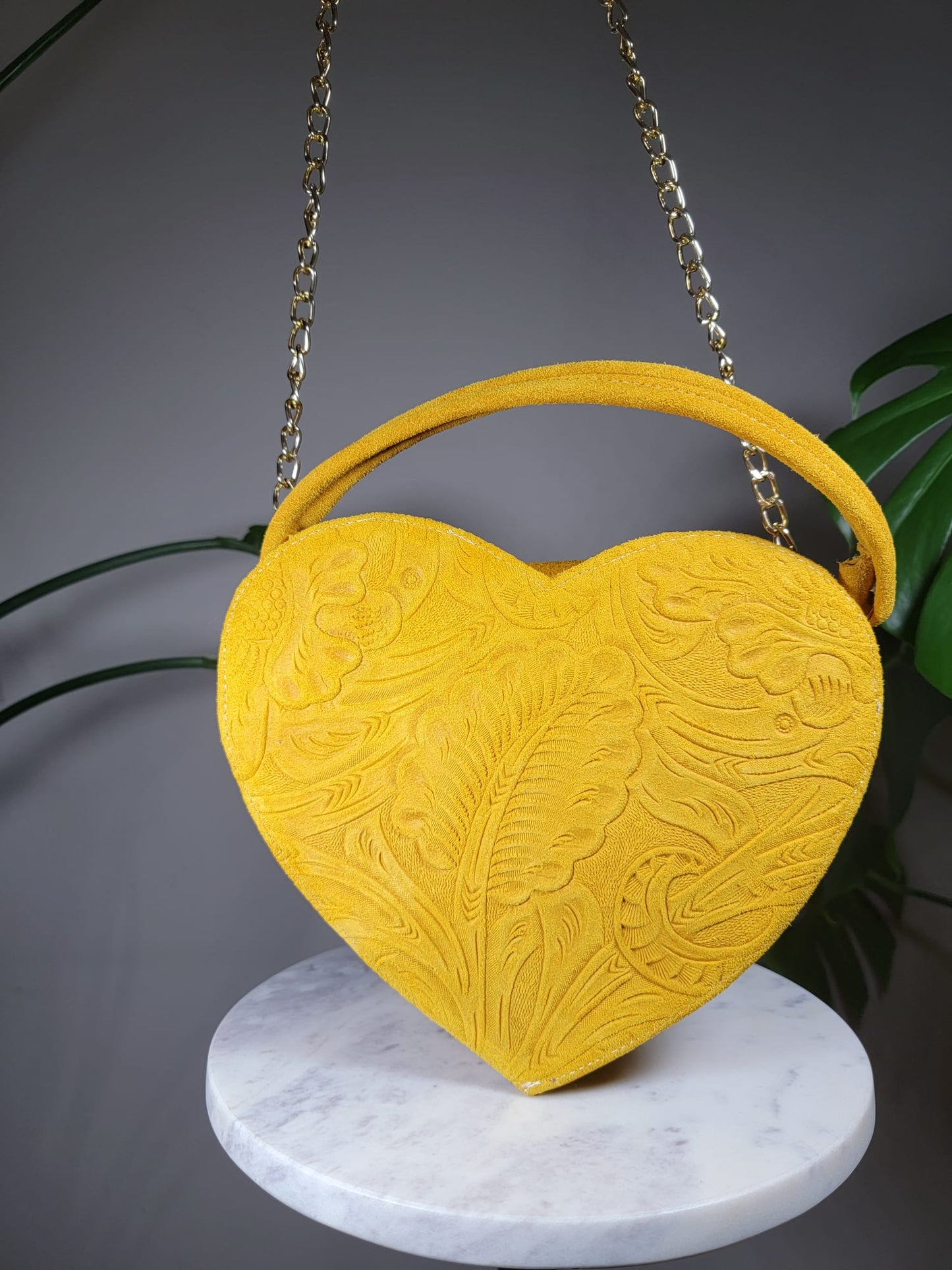 Embossed Suede Leather Convertible Heart Handbag