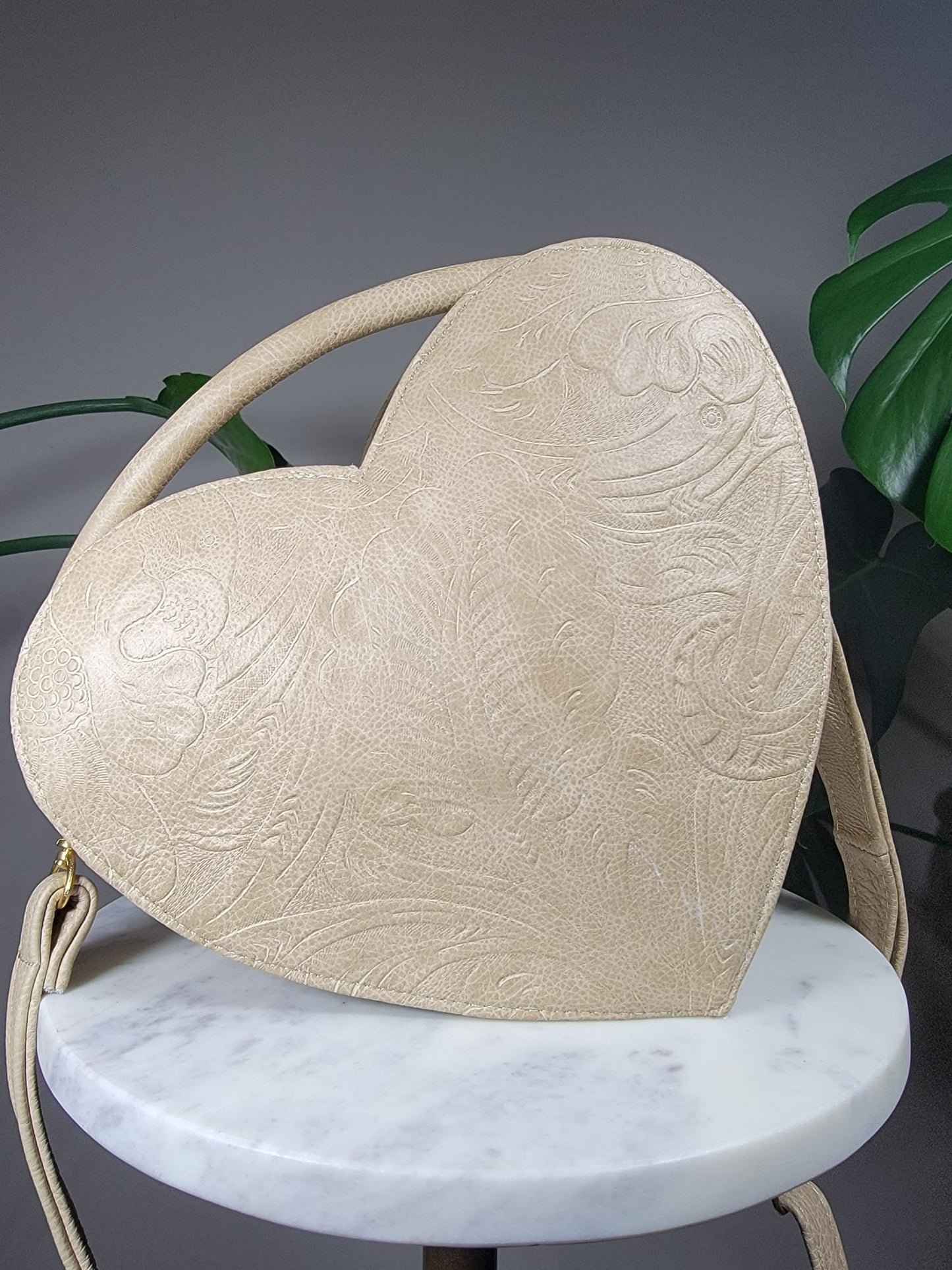 Embossed Leather Heart Convertible Handbag