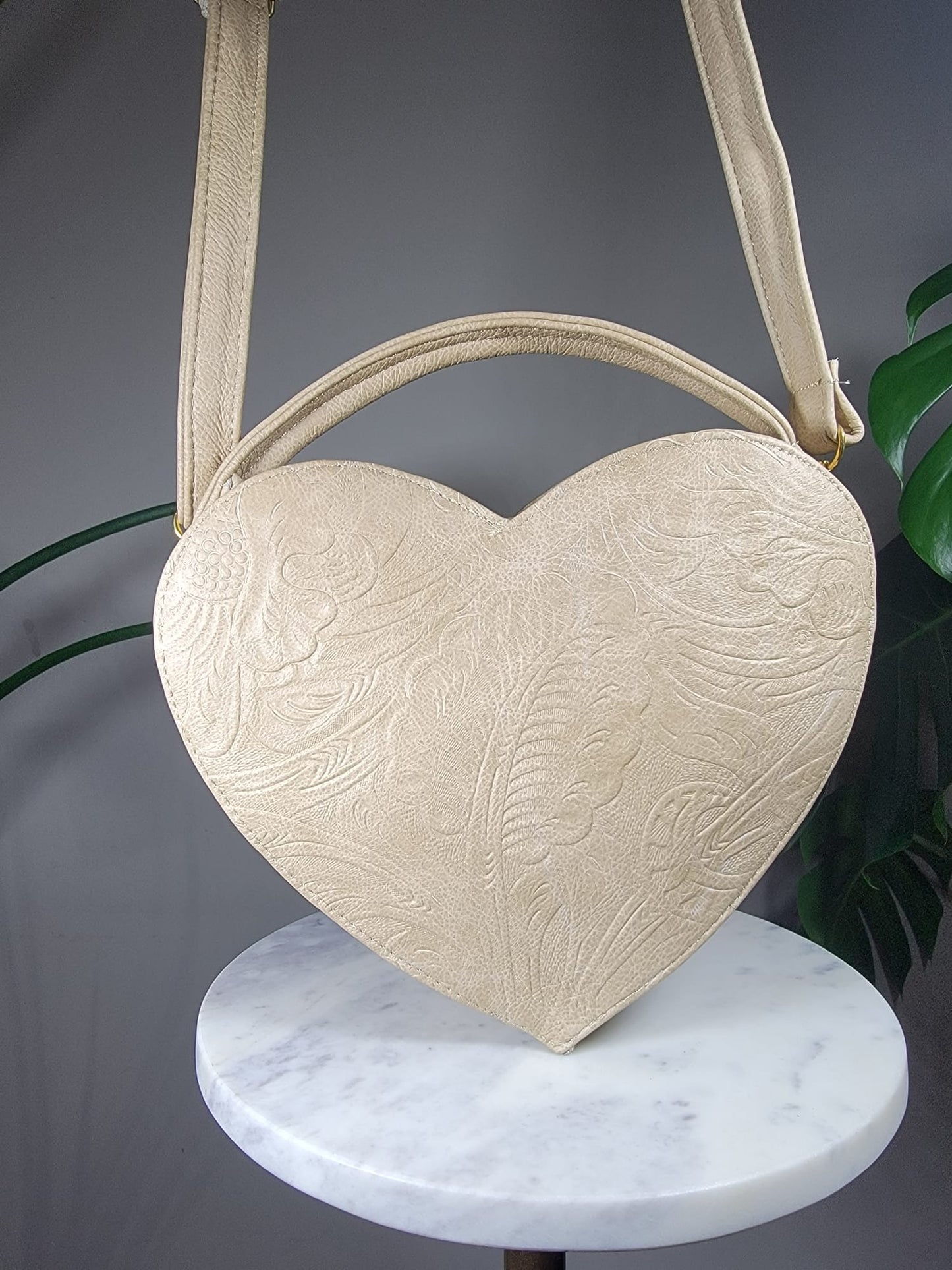 Embossed Leather Heart Convertible Handbag