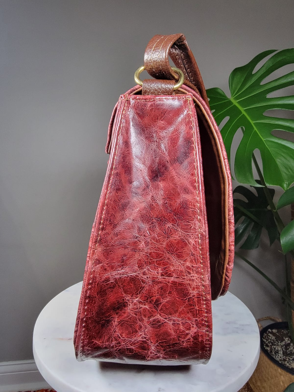 Large Embossed Leather Bandolera Crossbody Bag