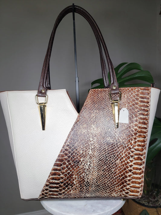 Embossed Leather V Exotic Tote