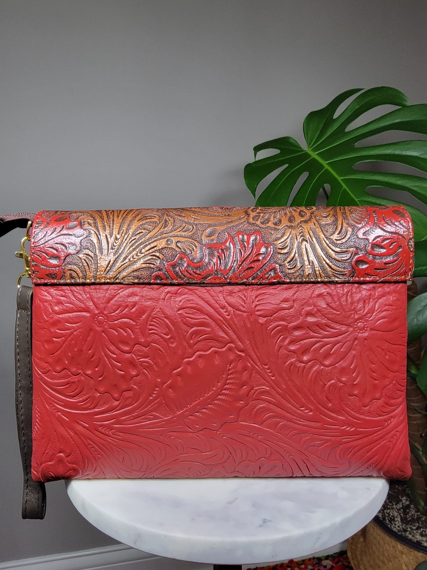 Hand Painted Embossed Leather Convertible Clutch Envelope