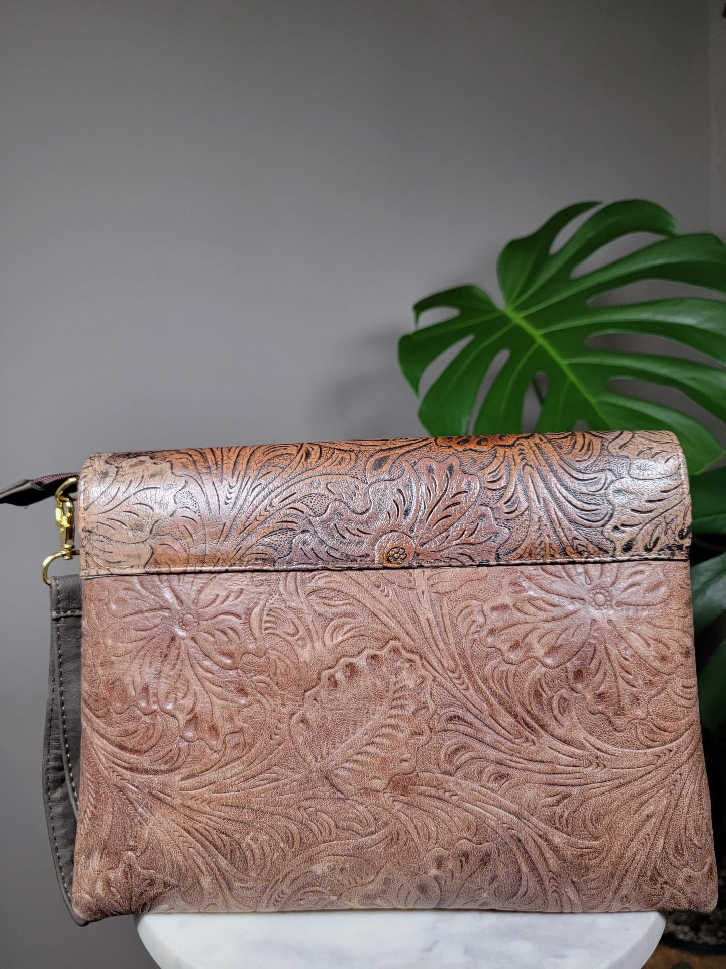 Hand Painted Embossed Leather Convertible Clutch Envelope