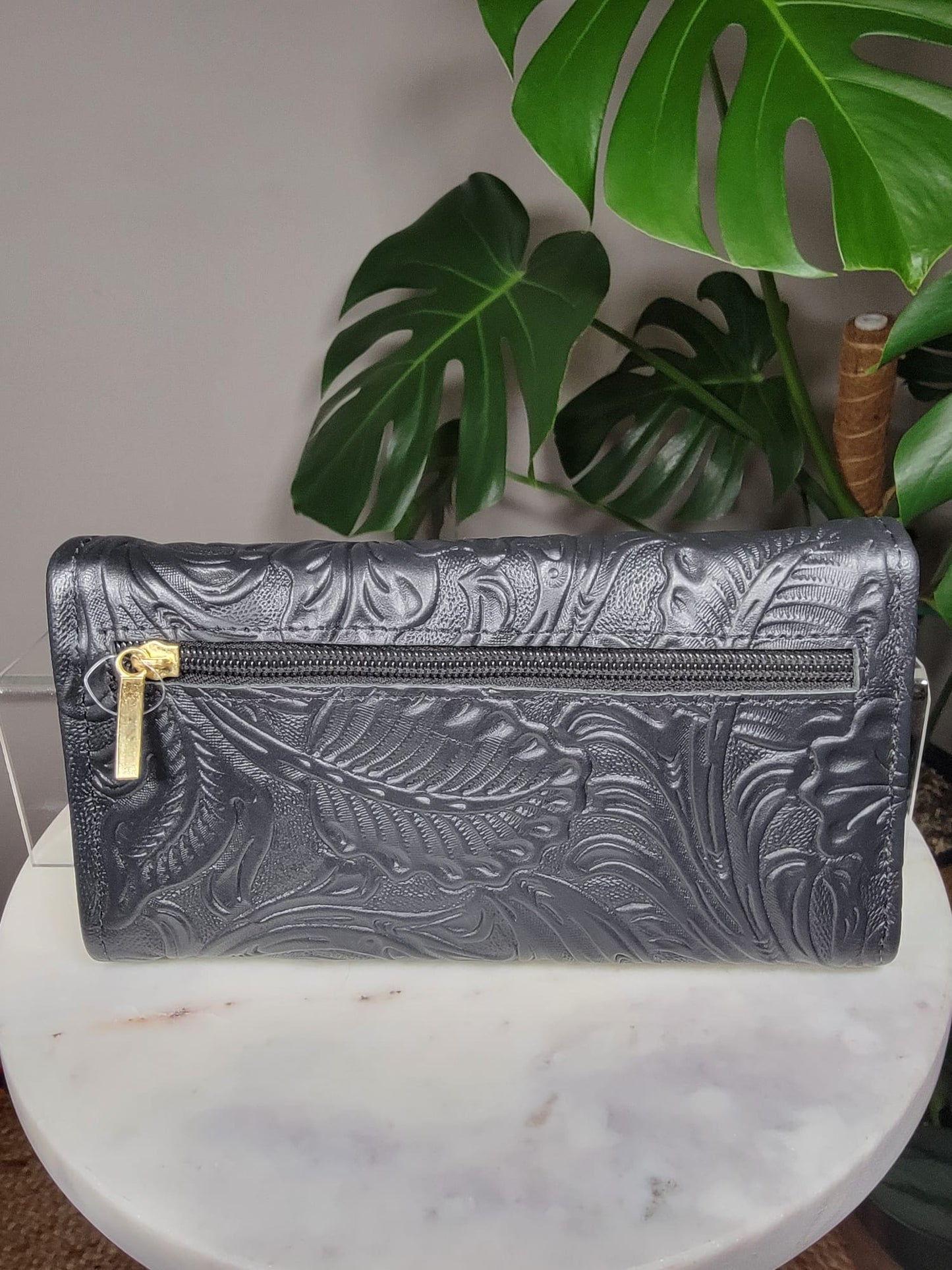 Large Embossed Leather Floral Trifold #2 Wallet