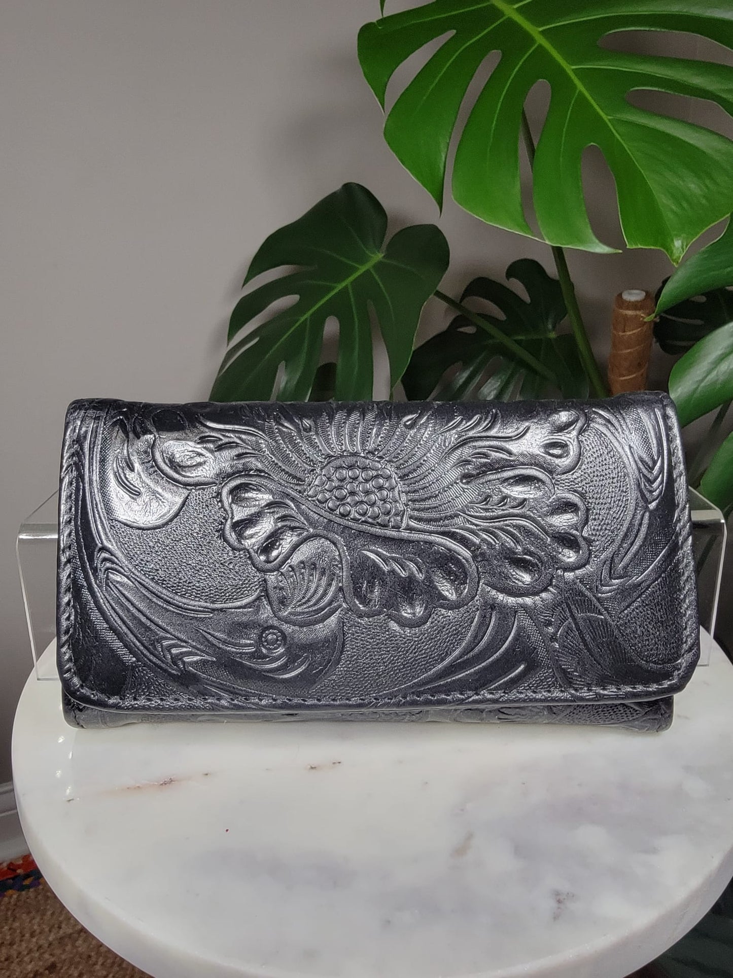 Large Embossed Leather Floral Trifold #2 Wallet