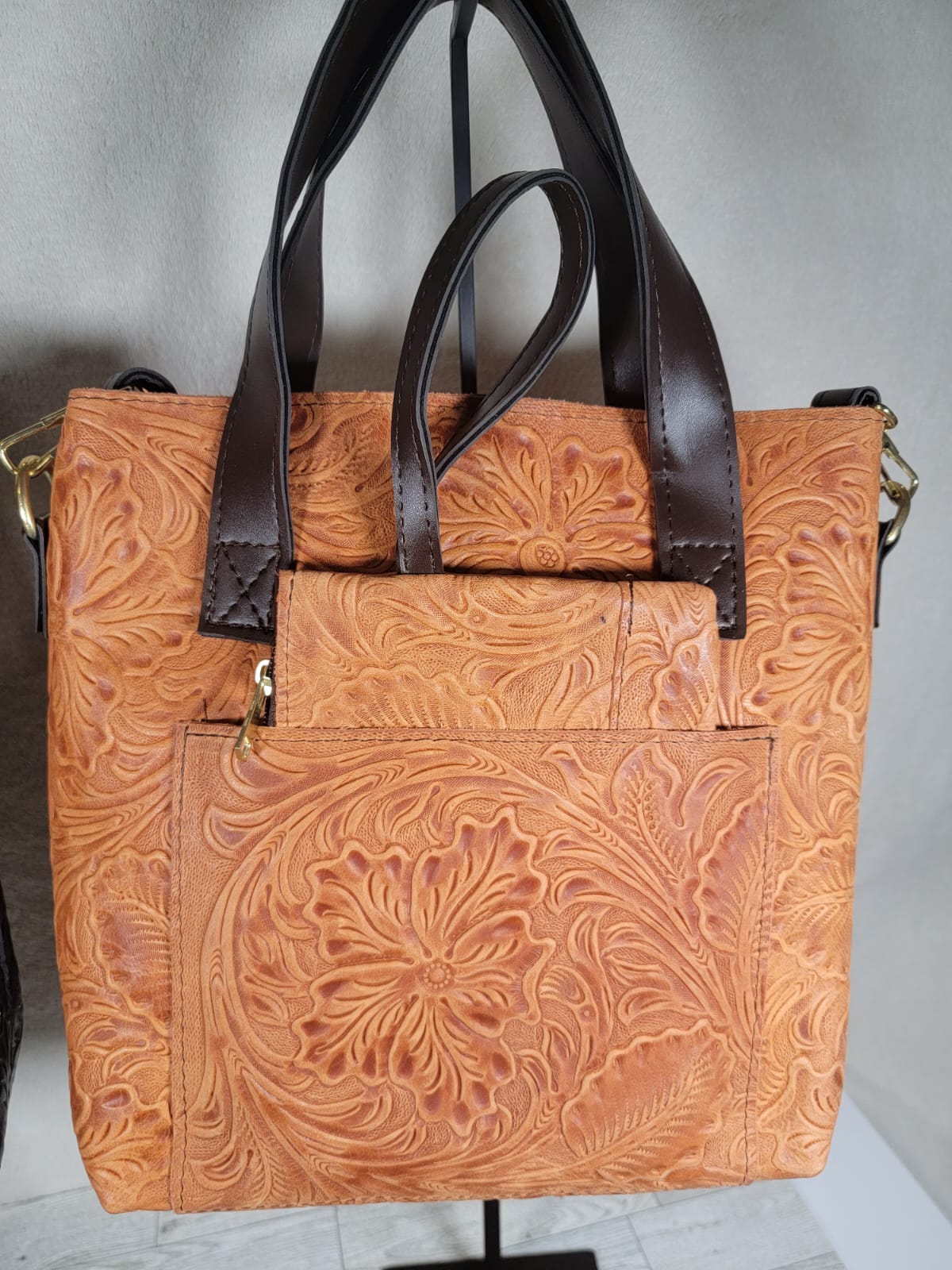 Embossed Leather Tote with Mini Wristlet Wallet