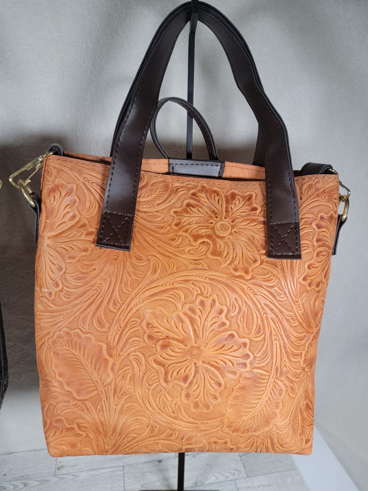 Embossed Leather Tote with Mini Wristlet Wallet