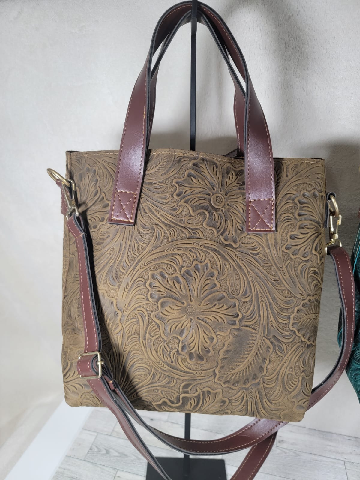 Embossed Leather Tote with Mini Wristlet Wallet