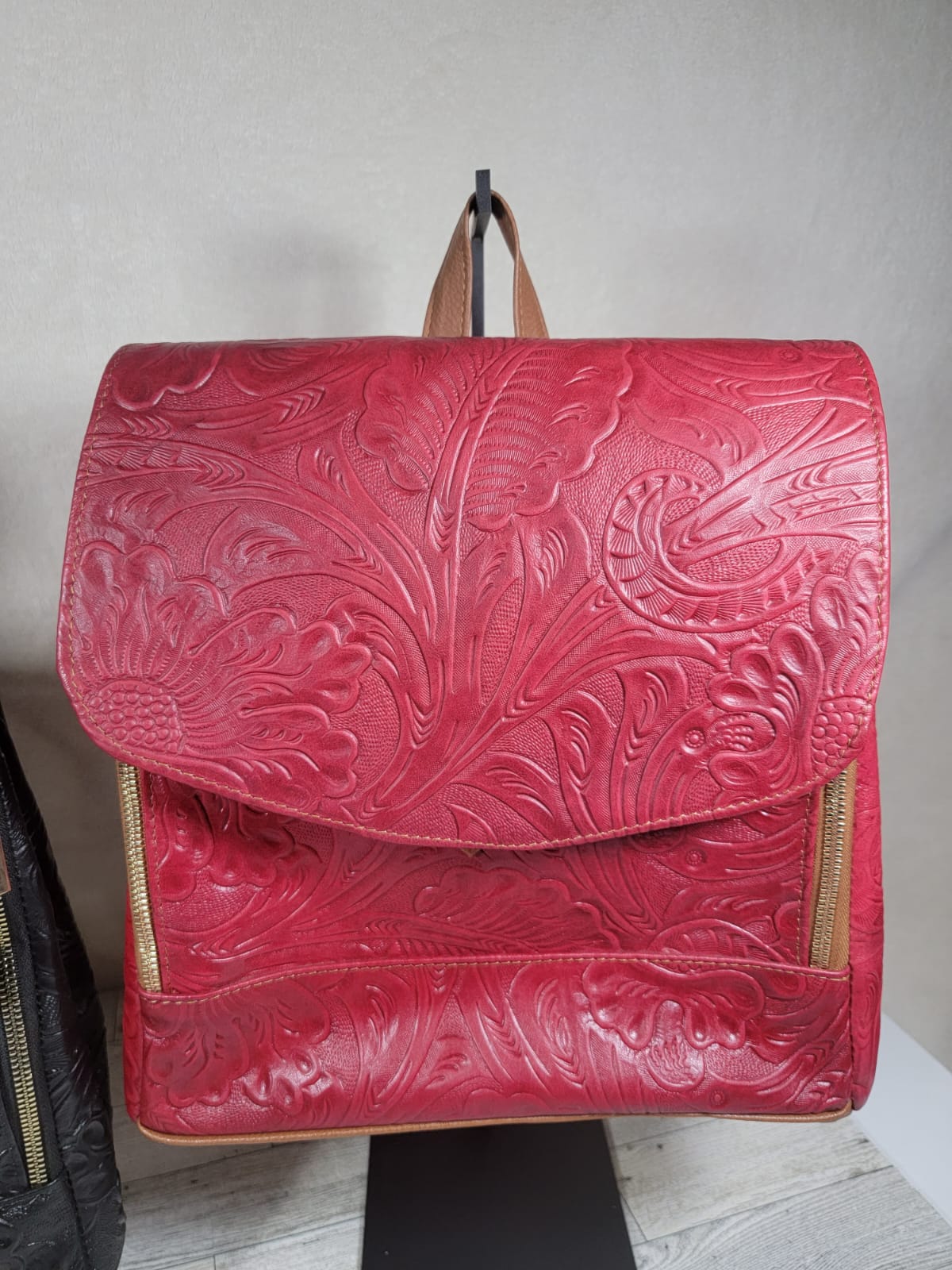 Embossed Leather Convertible Backpack