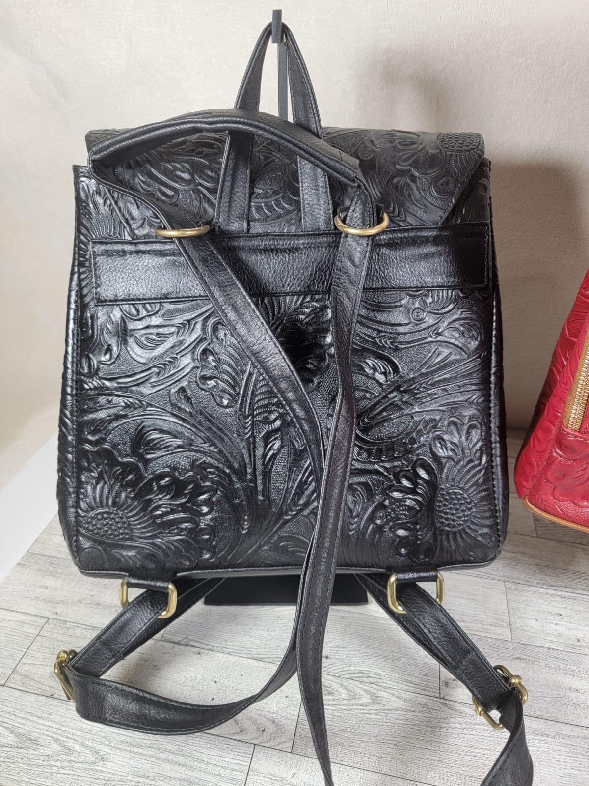 Embossed Leather Convertible Backpack