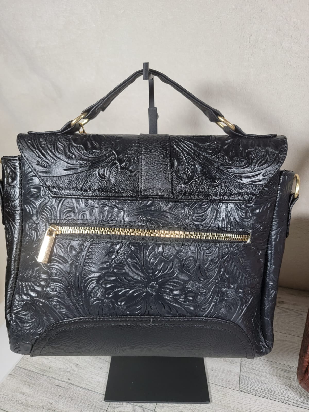 Embossed Leather Satchel Crossbody Bag