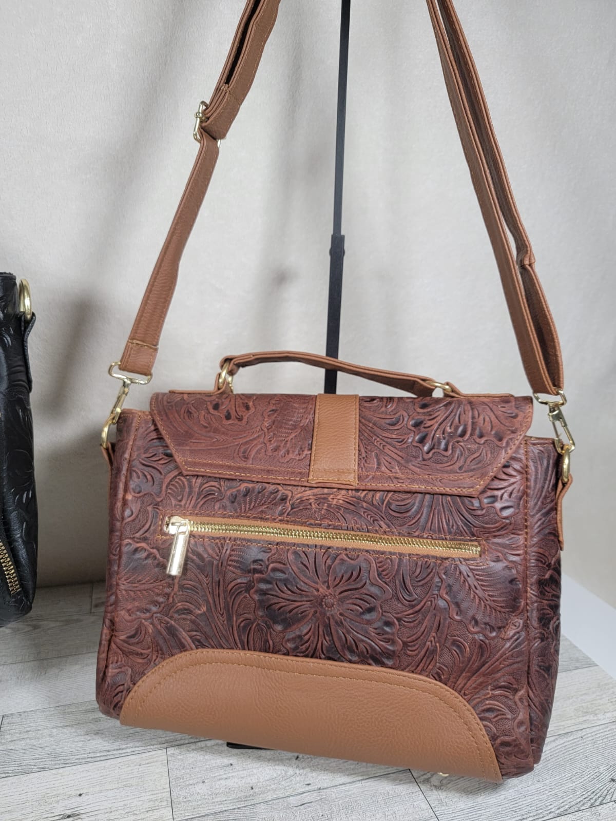 Embossed Leather Satchel Crossbody Bag