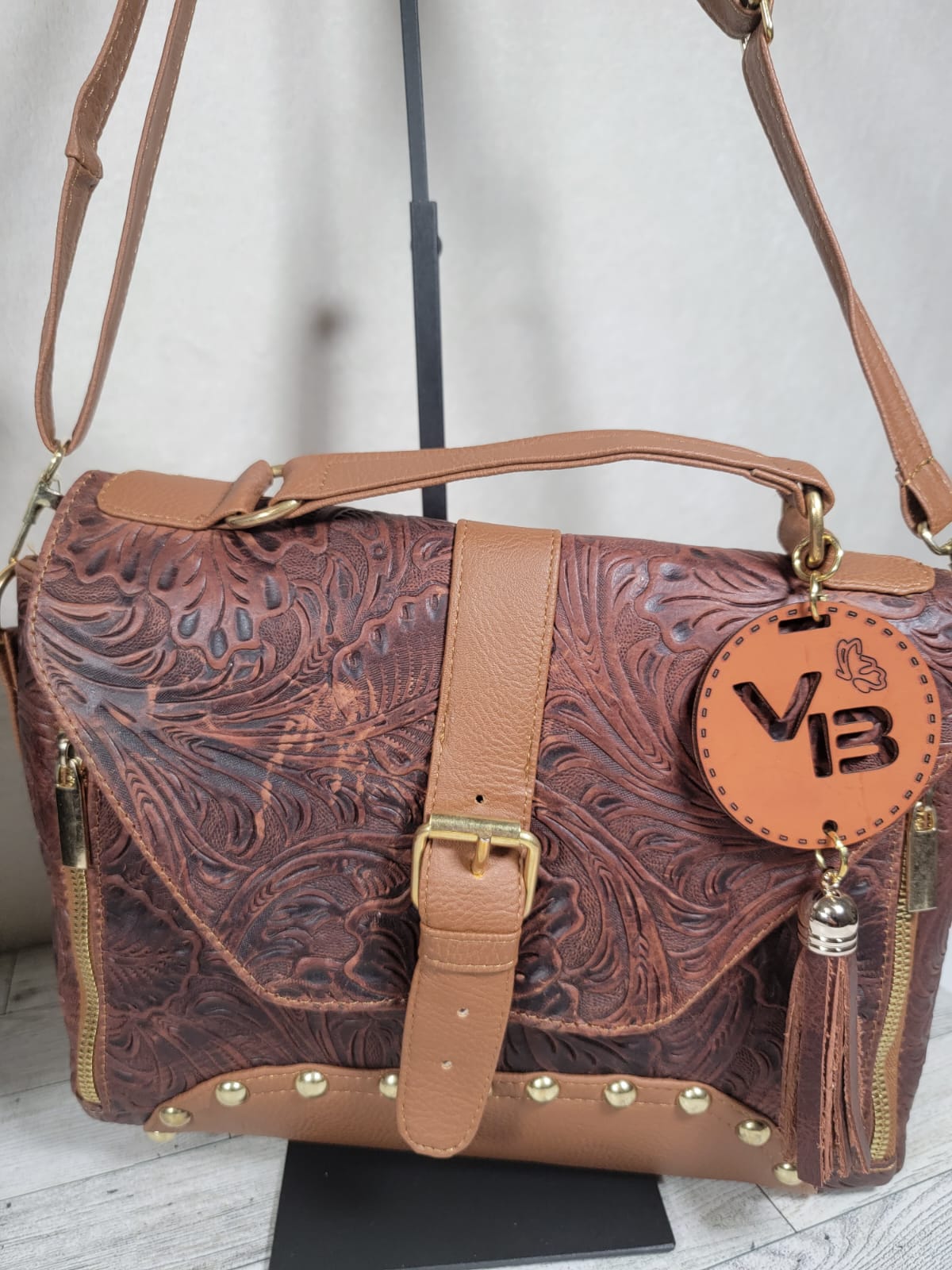 Embossed Leather Satchel Crossbody Bag