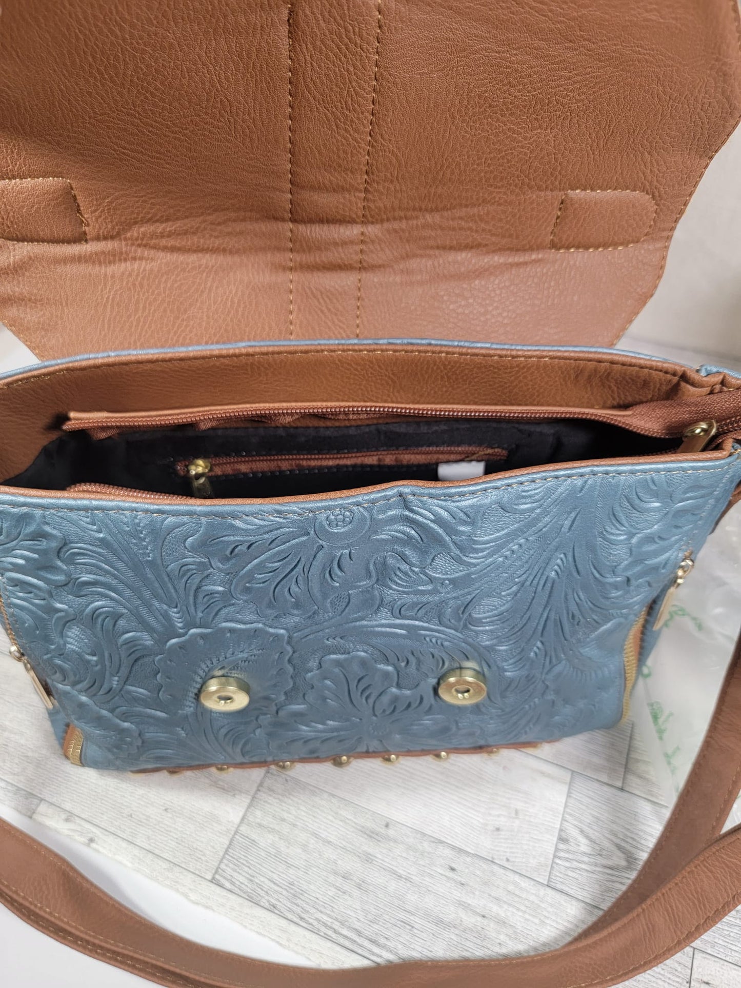 Embossed Leather Satchel Crossbody Bag