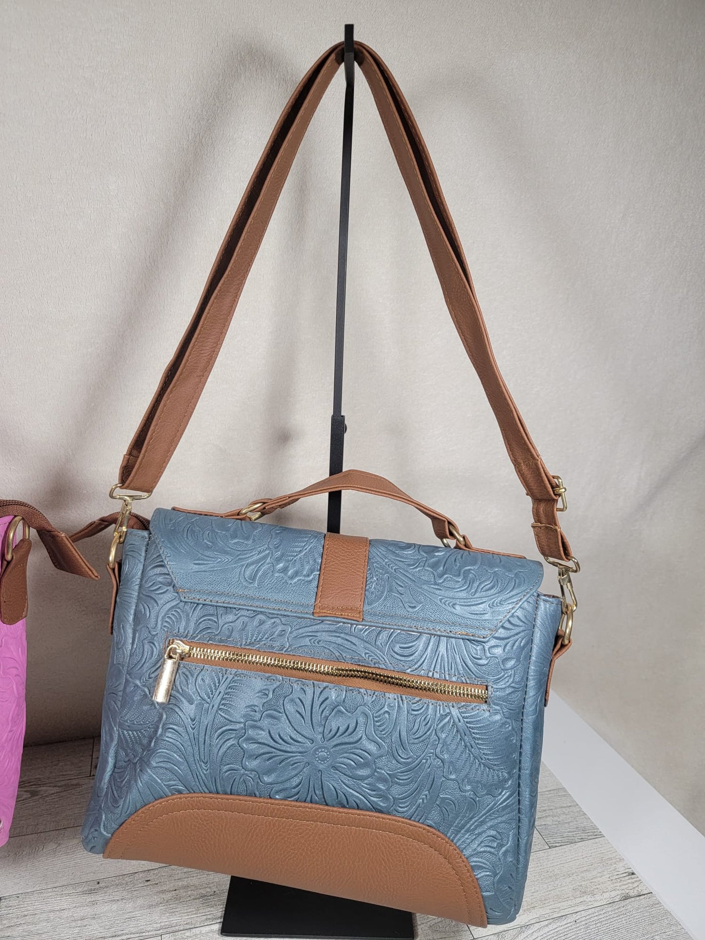 Embossed Leather Satchel Crossbody Bag