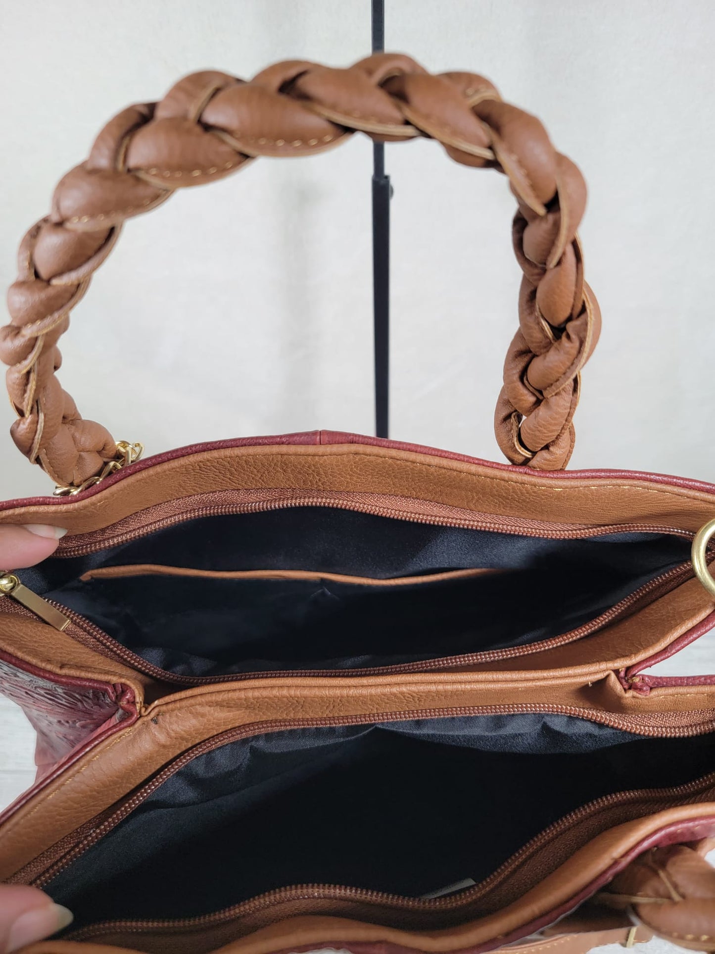 Embossed Leather Braid Handbag