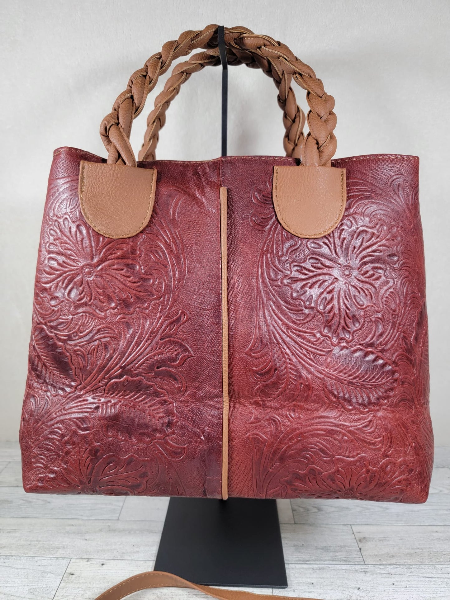 Embossed Leather Braid Handbag