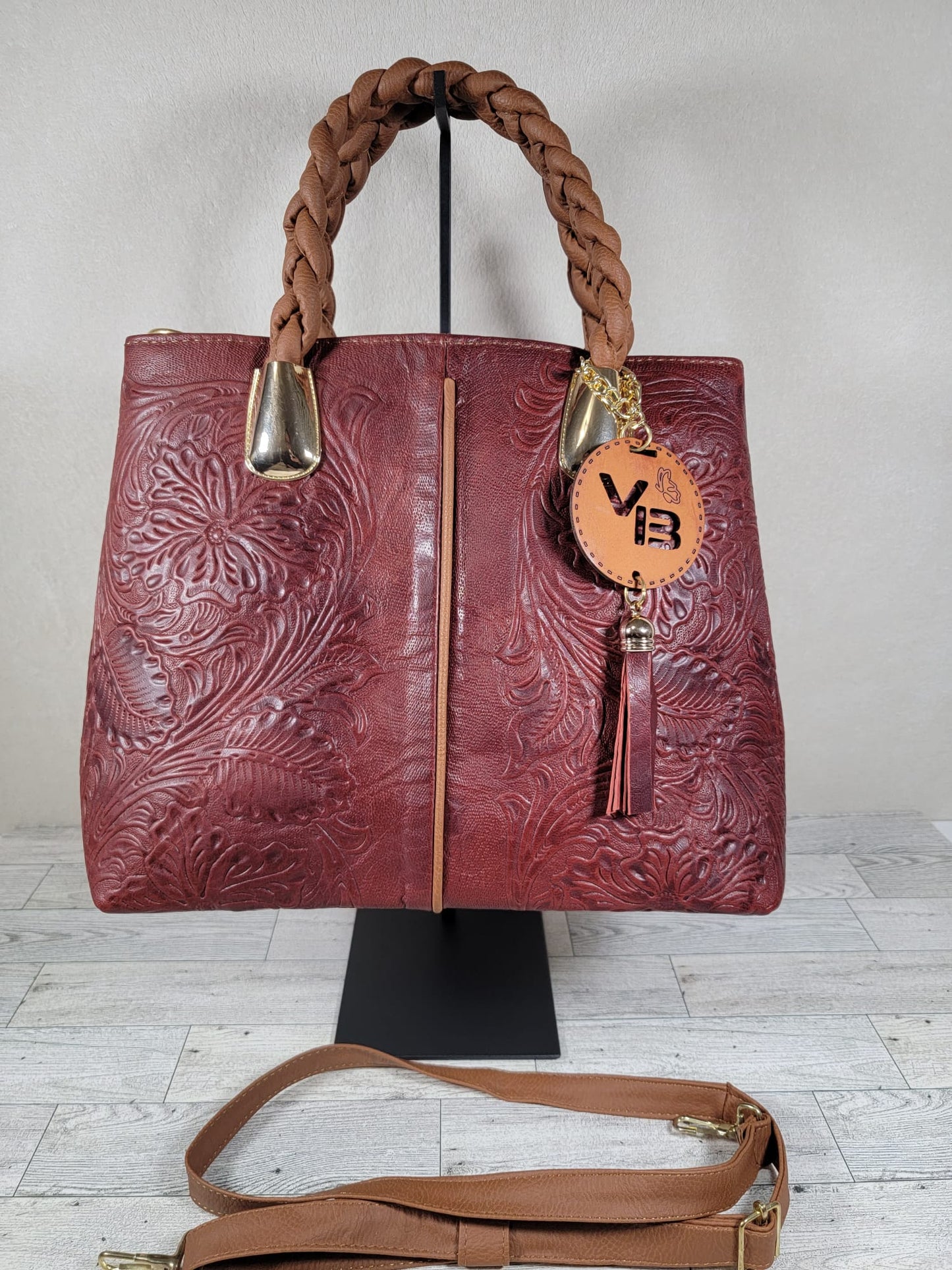 Embossed Leather Braid Handbag