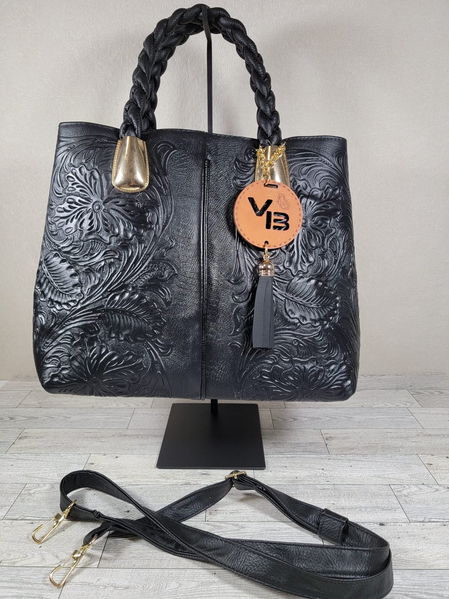 Embossed Leather Braid Handbag